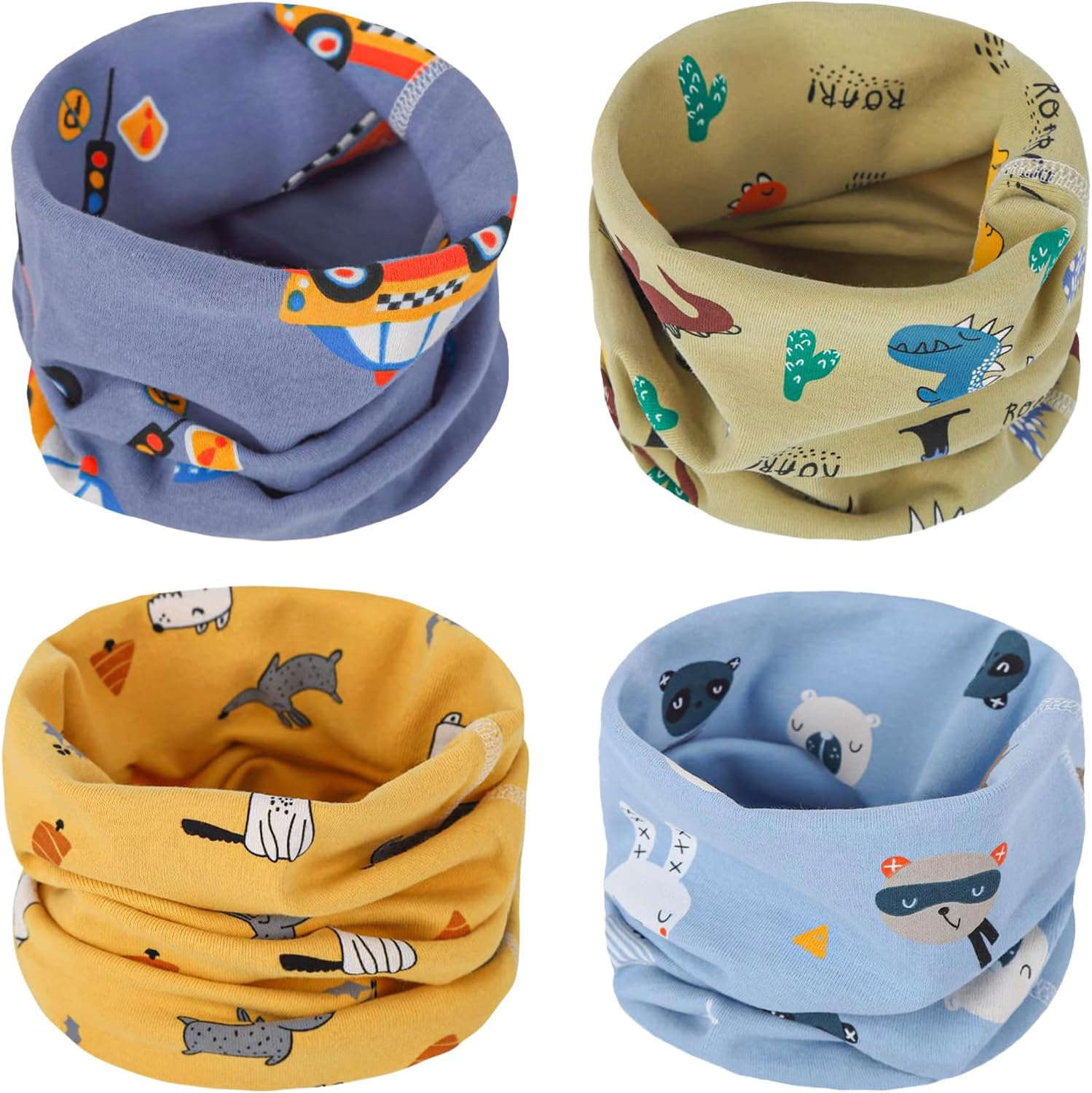 Detalle de ZYUPHY Loop Schal Kinder – Schlauchschal aus Bio-Baumwolle (95%) mit Cartoon-Design, 4er-Set