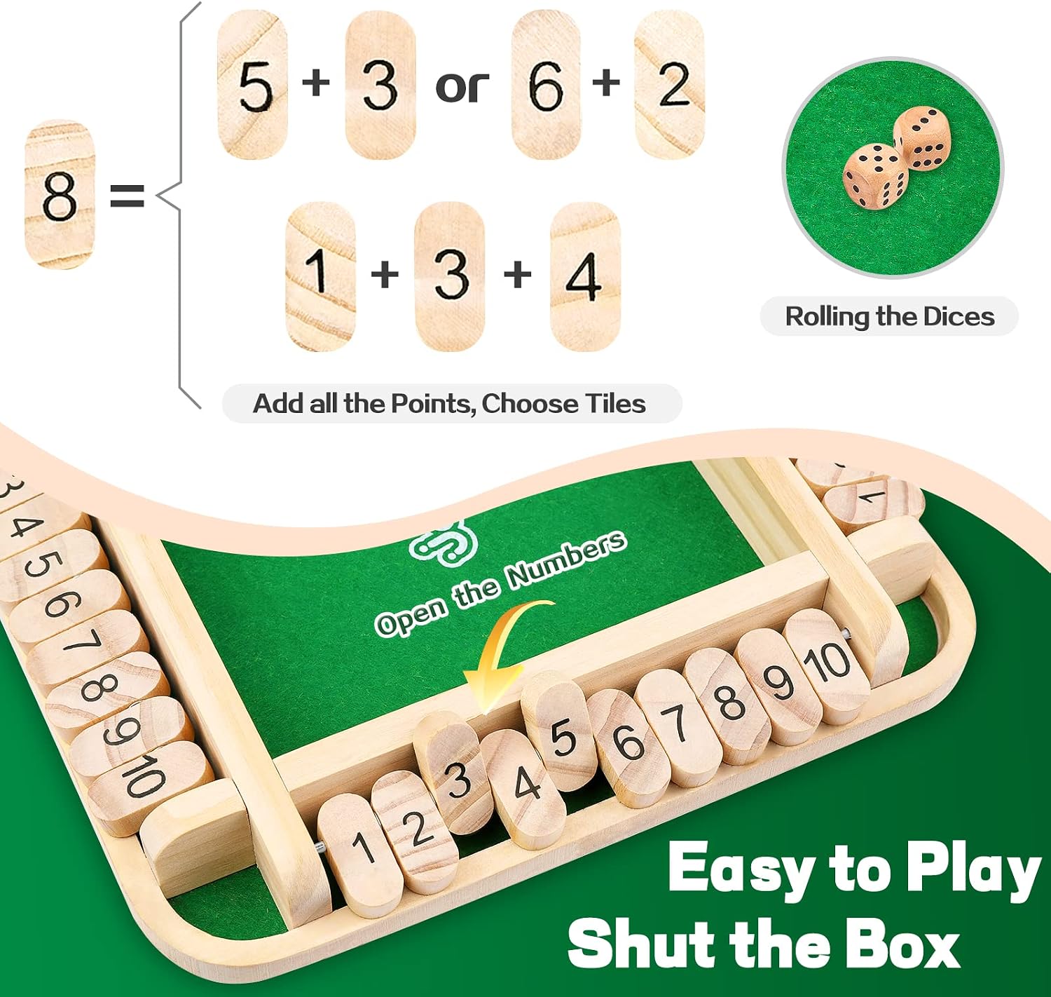 Thumbnail 3 de Shut the Box Spiel für 4 Spieler aus Holz