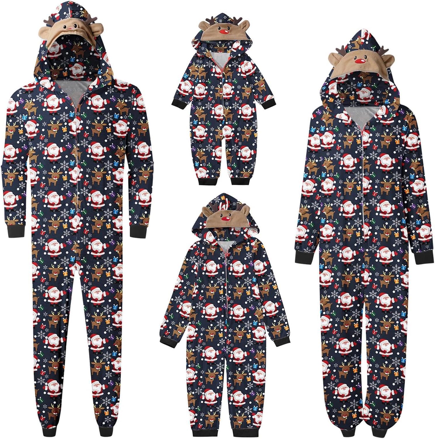Detalle 1 de Neufigr Family Christmas Pajamas with Front Zipper, Reindeer Hood and Ribbed Cuffs