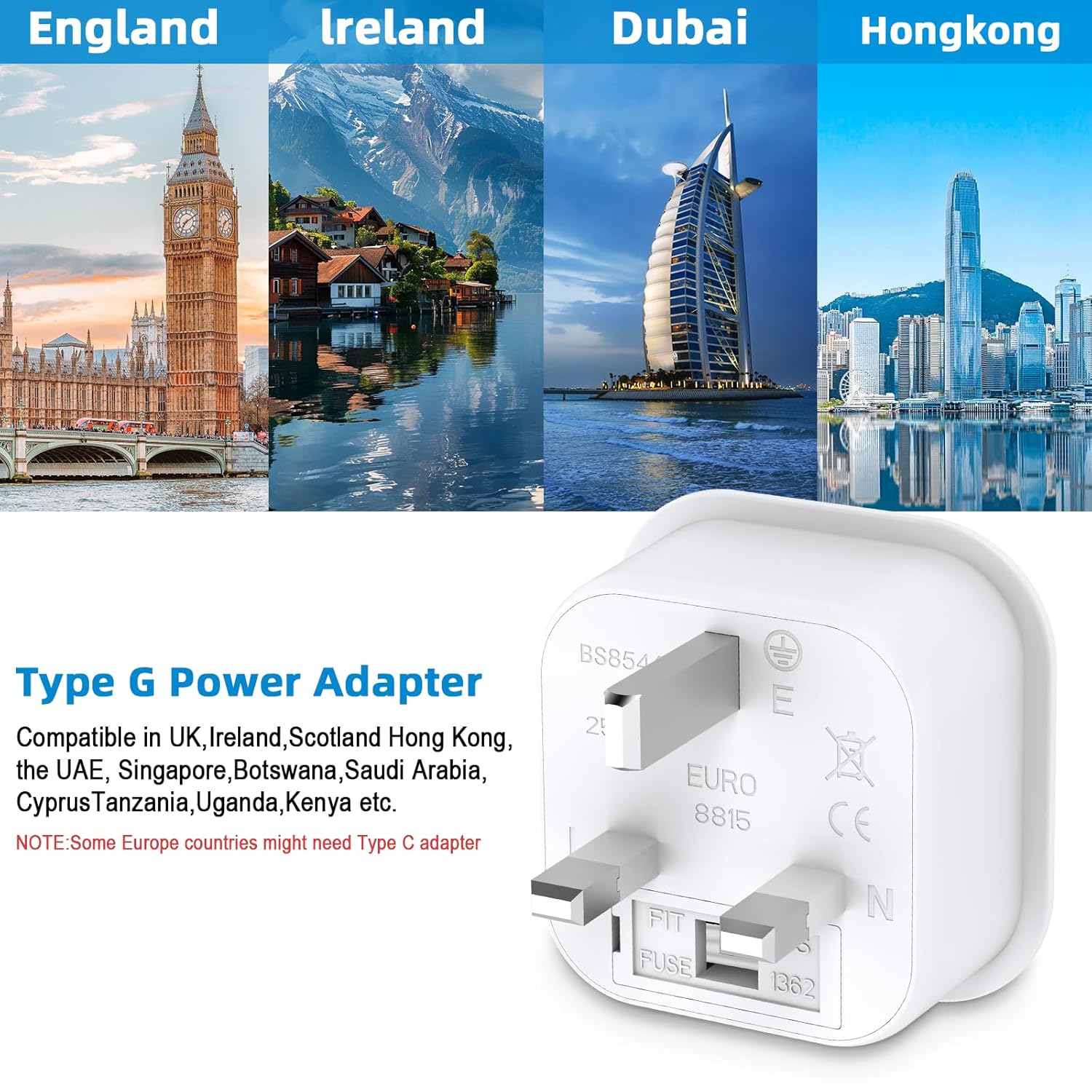 Thumbnail 3 de US to UK Plug Adapter 13A 2-Pack