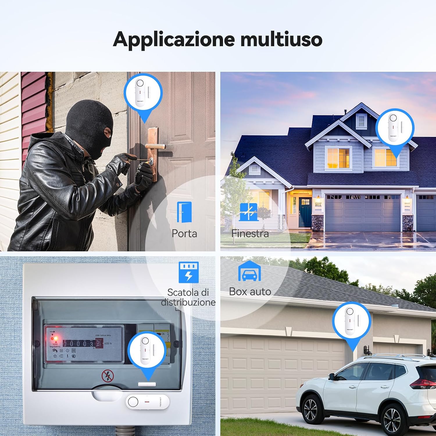 Thumbnail 6 de TECKNET Allarme Casa Senza Fili 2-in-1: Allarme Porte e Finestre con 3 livelli di volume (9 pezzi)
