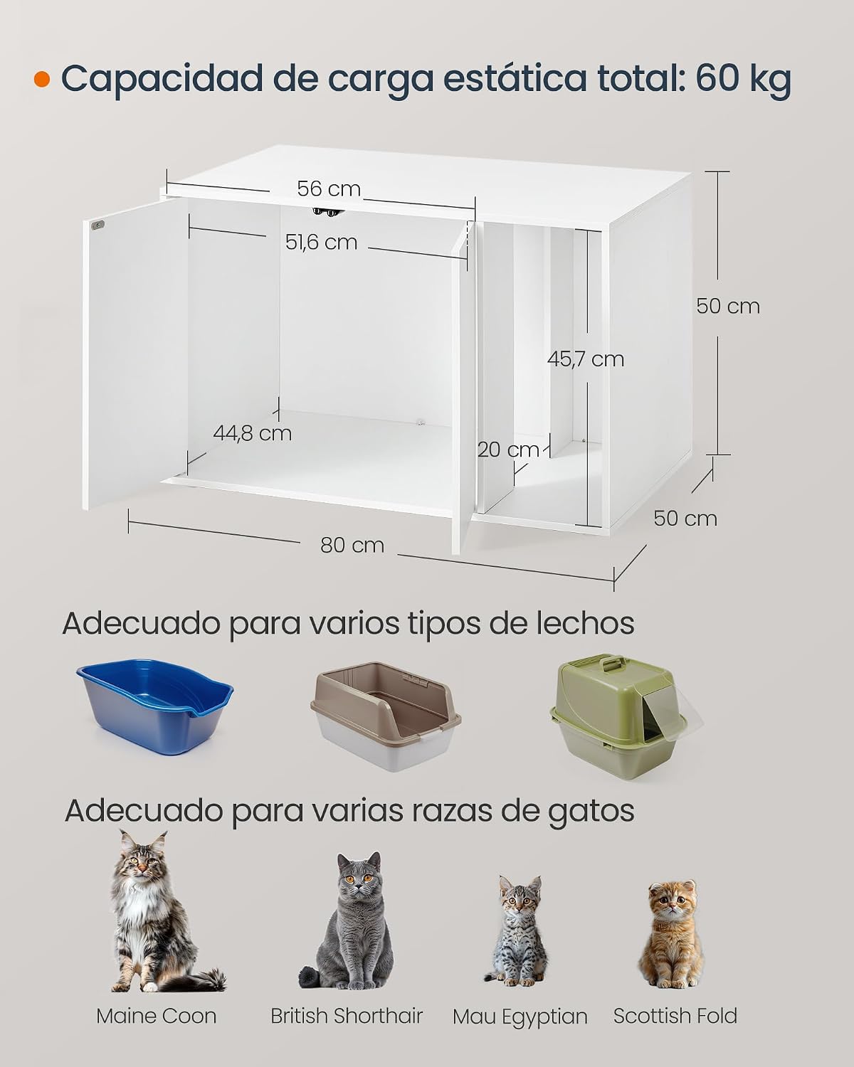 Detalle 2 de SONGMICS HOME Caja arenero montaje rápido 60 kg