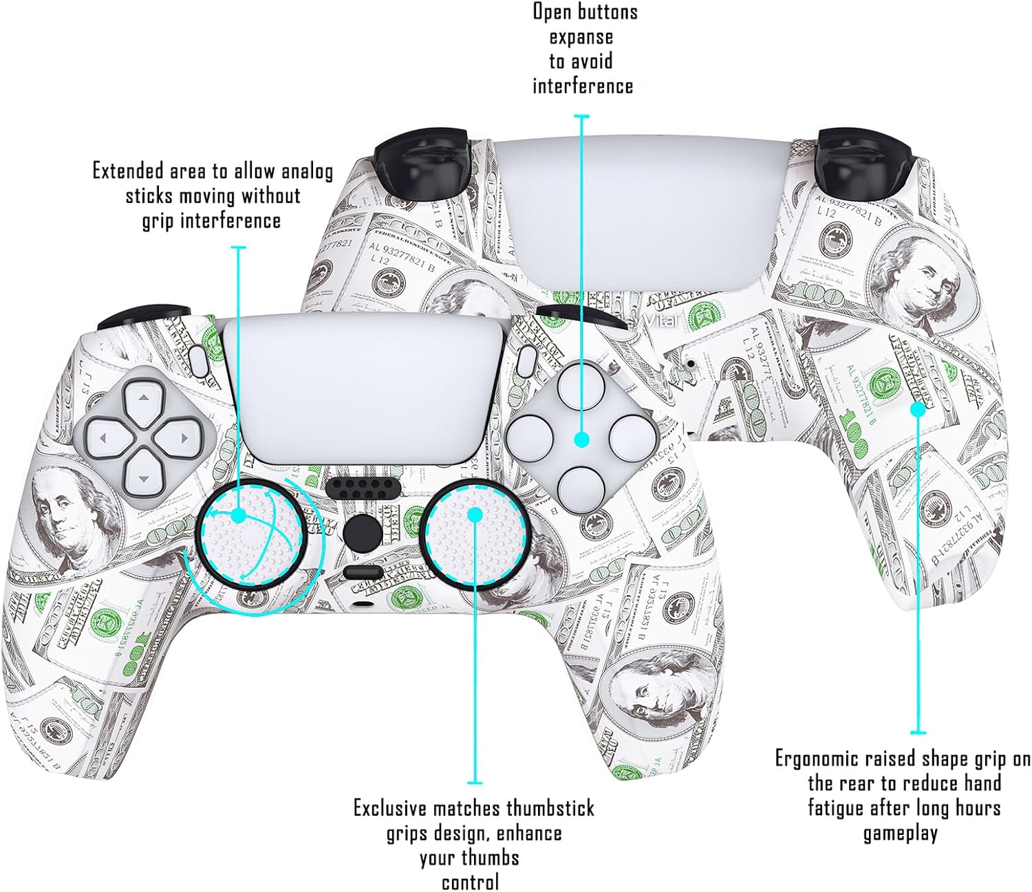Detalle de PlayVital PS5 controller skin with 6 grips