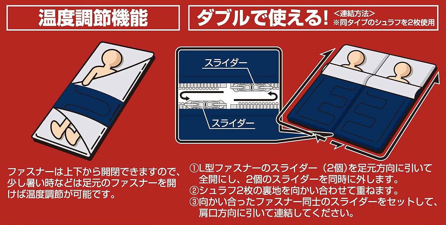 Detalle de キャプテンスタッグ UZ-12116 フォルノ 封筒型シュラフ 中綿800g・使用温度目安12℃~