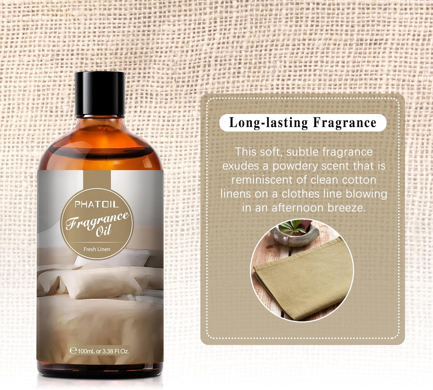 Detalle de PHATOIL Fresh Linen Fragrance Oil (100ml) for Diffusers, Candles, and Soaps