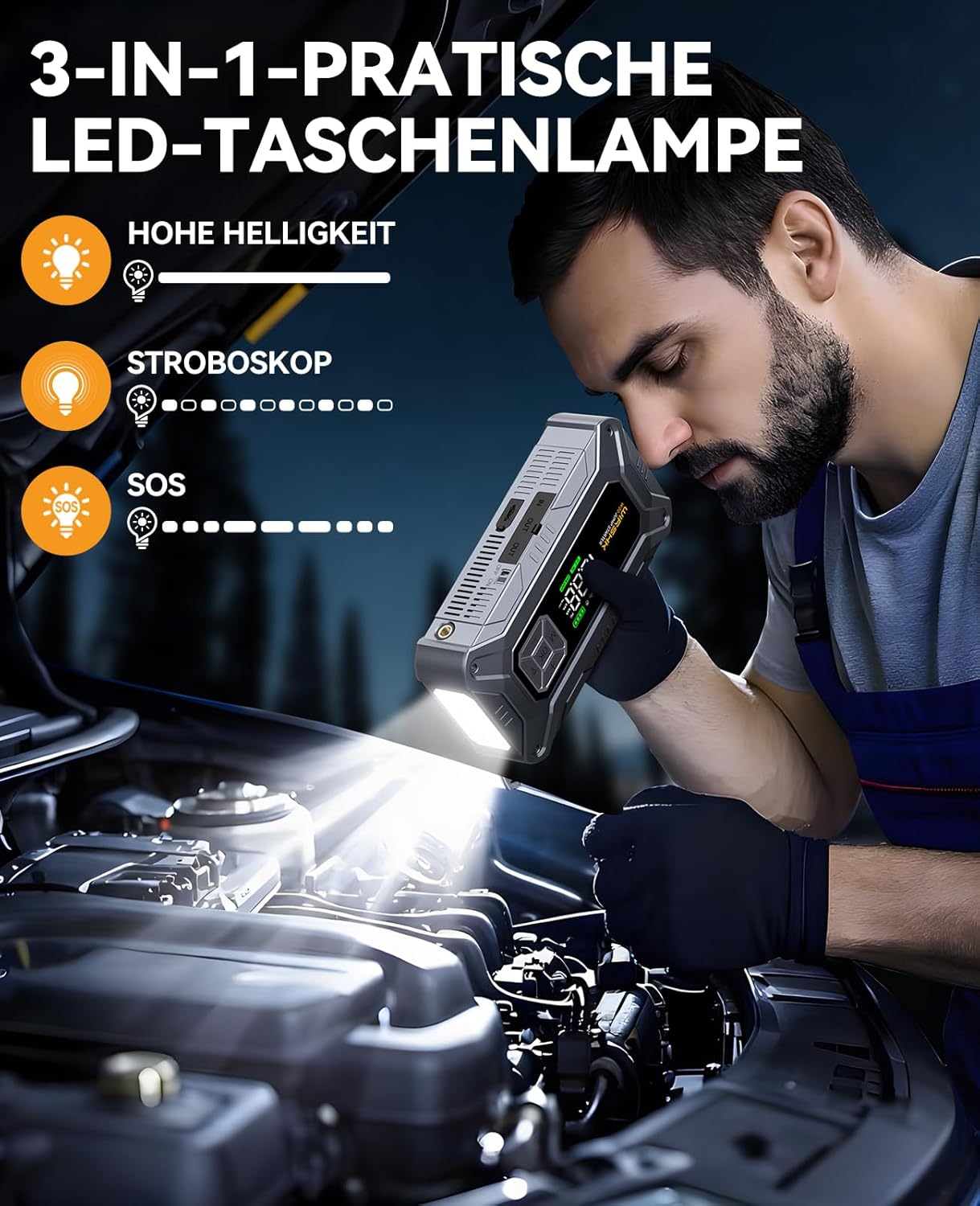 Thumbnail 3 de WIRSHK Batterie Booster 8000A mit Luftpumpe (160 PSI), Display & Notleuchte