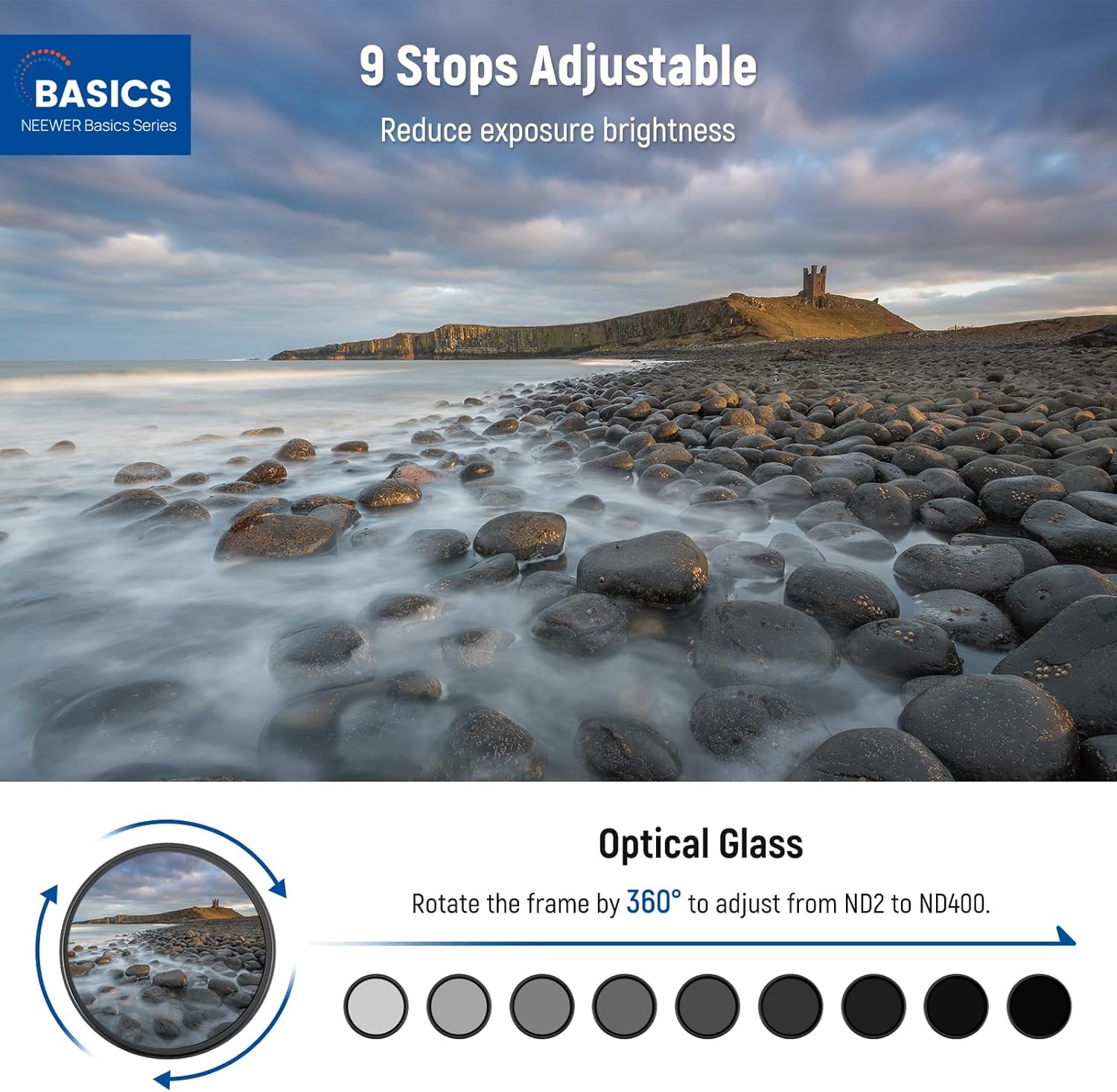 Thumbnail 1 de NEEWER BASICS 77mm Variable ND Filter (ND2-400), rotatable 1–9 stops light reduction