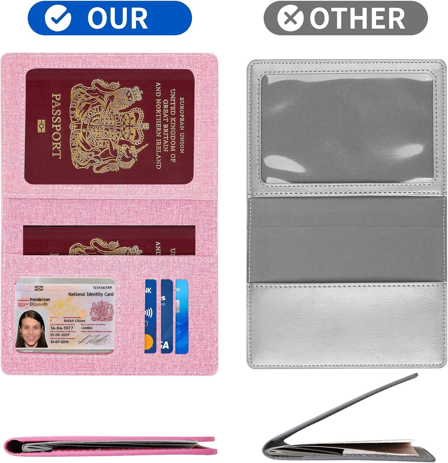 Thumbnail 4 de Cinocratic RFID Blocking Passport Holder Cover & Travel Wallet – Pink PU Leather Organiser for Cards, Boarding Pass and ID