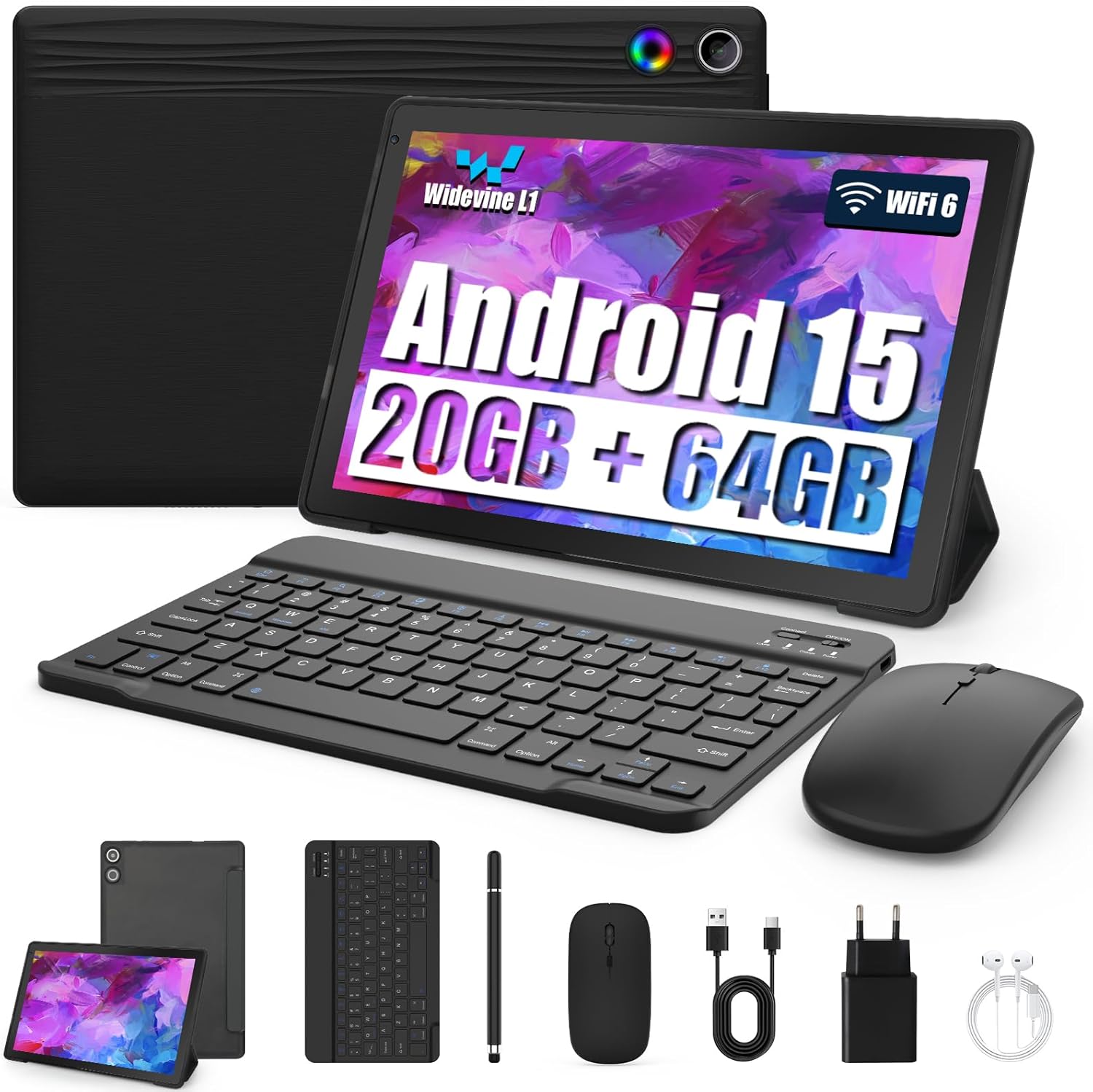 Detalle de Tablet 10 pollici Kit 8-in-1 con Android 15: prestazioni, display IPS e accessori inclusi