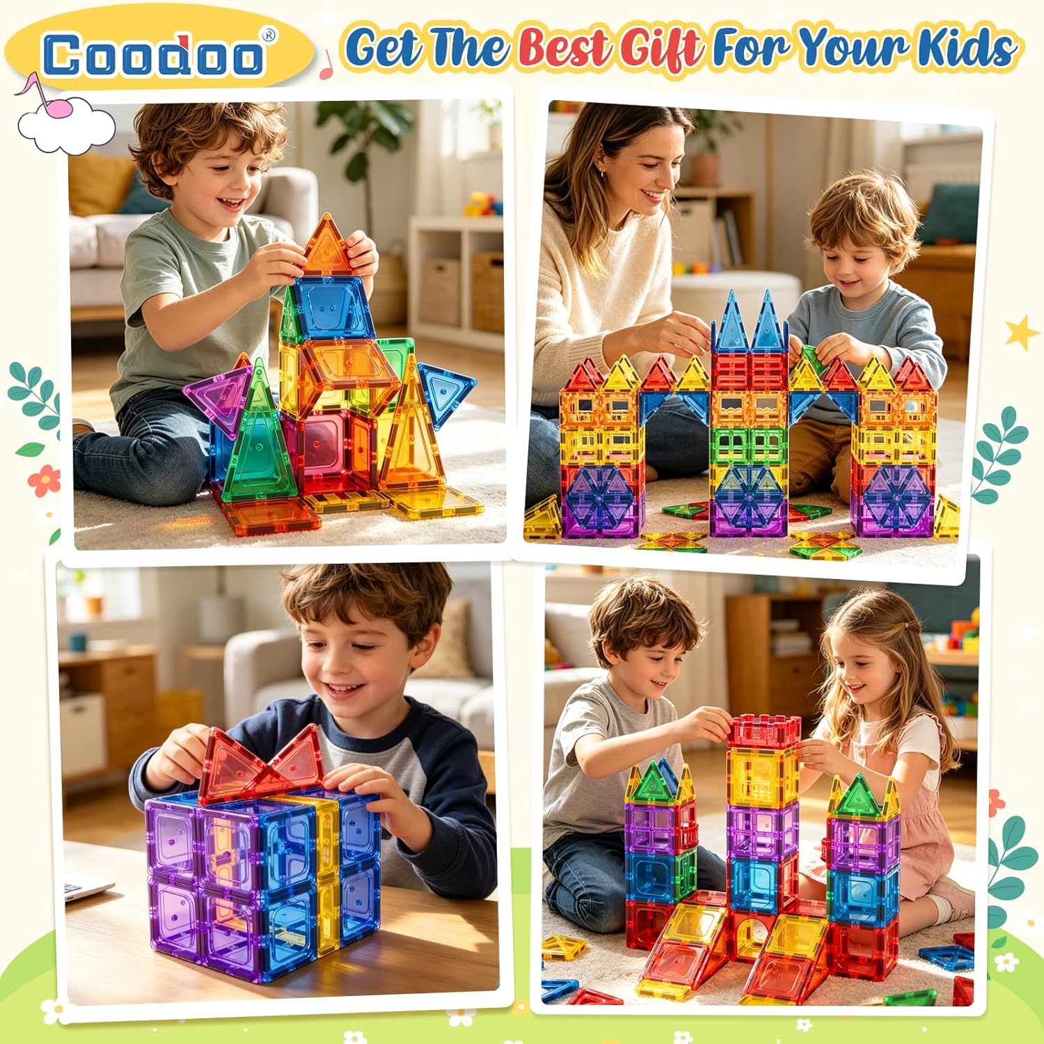 Detalle 2 de Coodoo 60-piece Magnetic Tiles STEM Toy 🧩