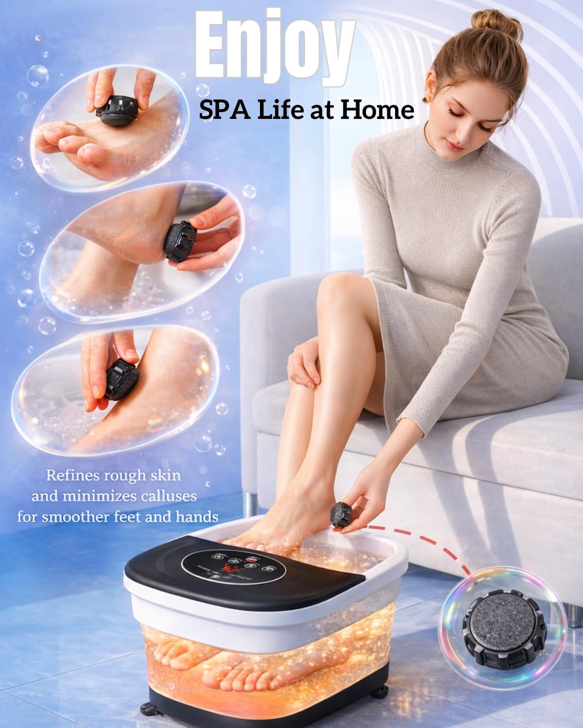 Thumbnail 3 de SPA4PIEDS Collapsible Heated Foot Spa Bath with 8 Rollers and Pumice Stone (Black)