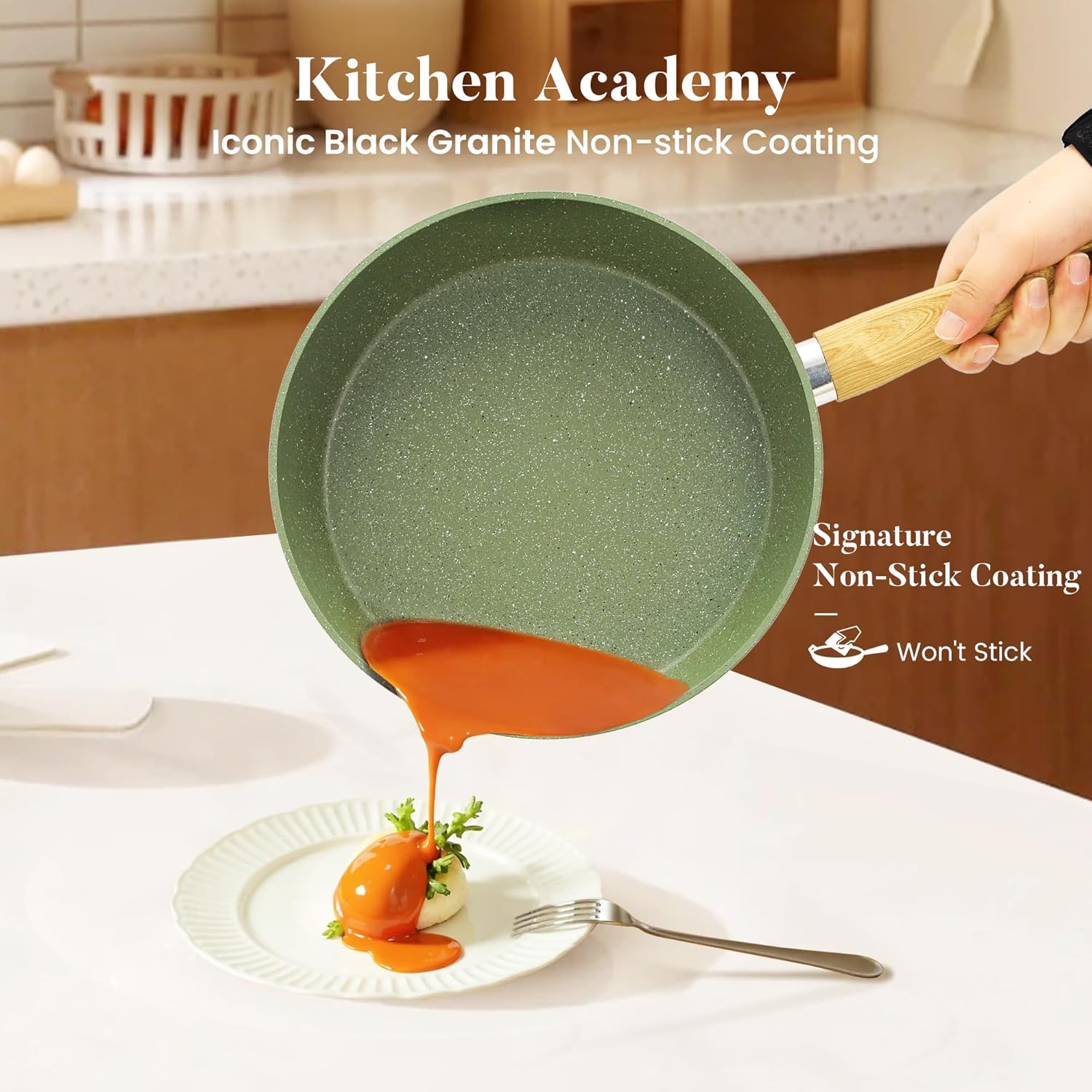 Thumbnail 1 de Kitchen Academy 17-Piece Induction Cookware Set with Griddle – Green Granite Nonstick, Healthy Cooking