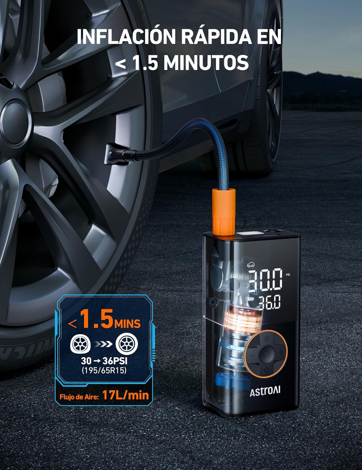 Detalle 2 de AstroAI Compresor Portátil inflador neumáticos