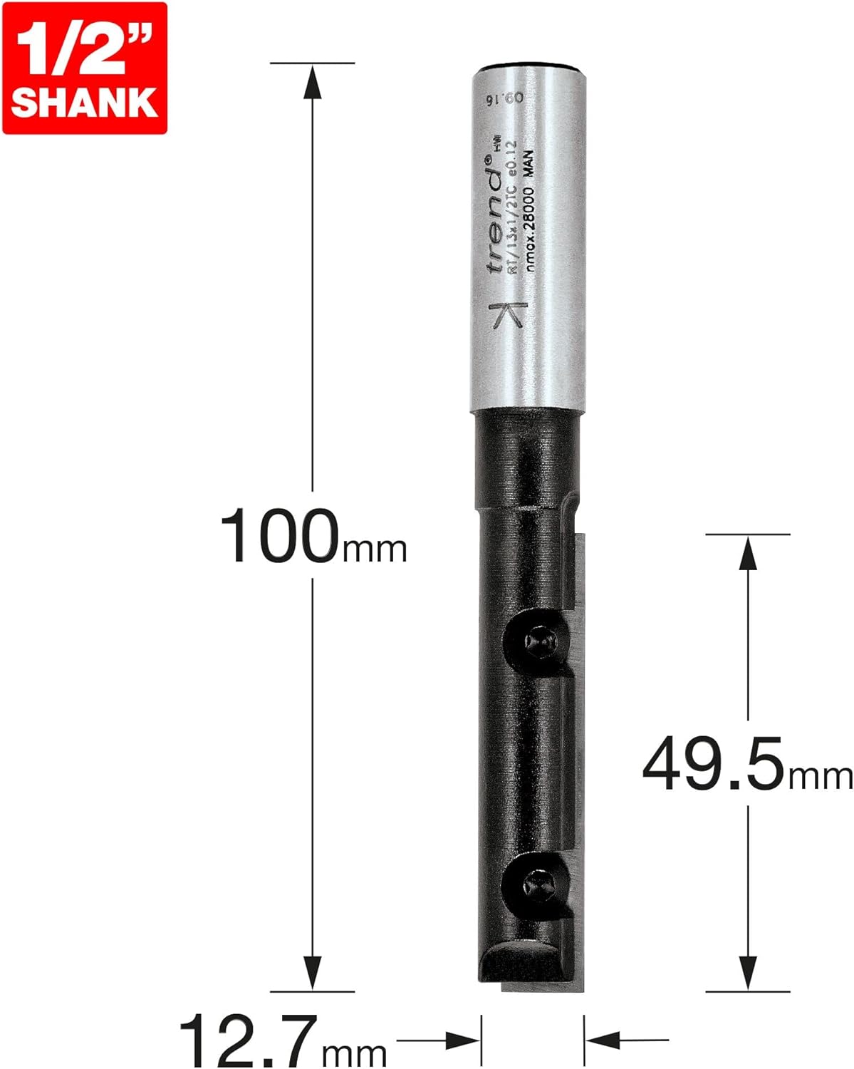 Detalle 1 de Trend Professional Rota-Tip RT/13X1/2TC straight router cutter (single blade, 1/2 inch shank)