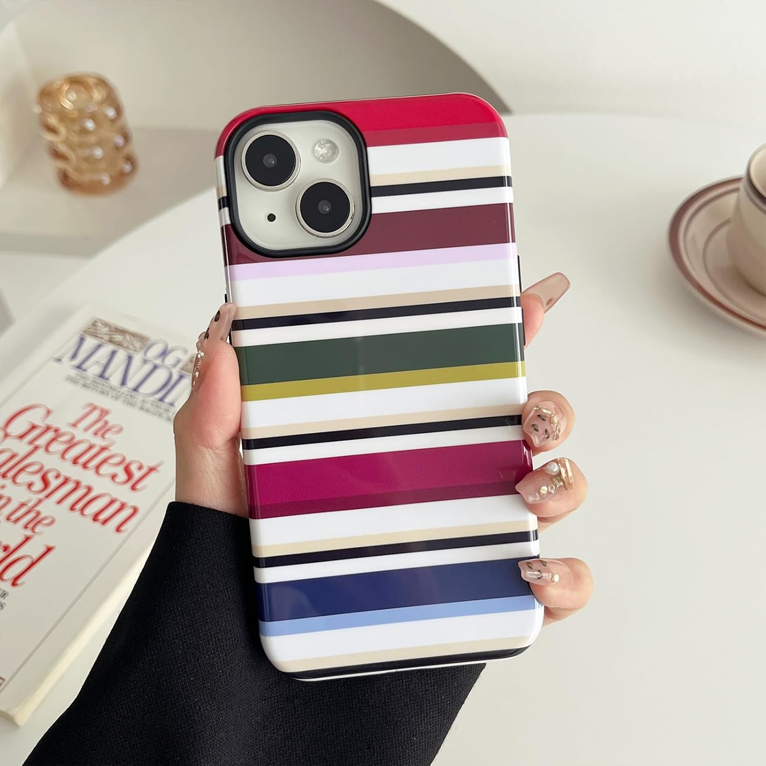 Thumbnail 6 de Sayoaho iPhone 13/14 Case, Black Colorful Stripes, Soft TPU & PC Back