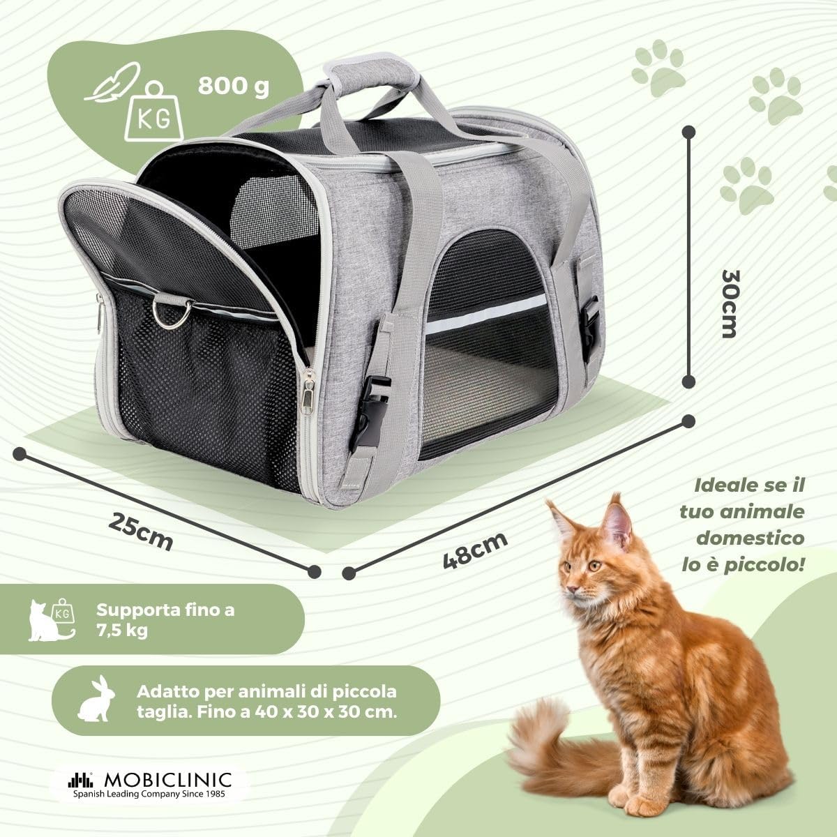 Detalle 2 de Mobiclinic® pets Bronco: Trasportino pieghevole per cani e gatti, ventilato e multi-accesso (48x25x30 cm)