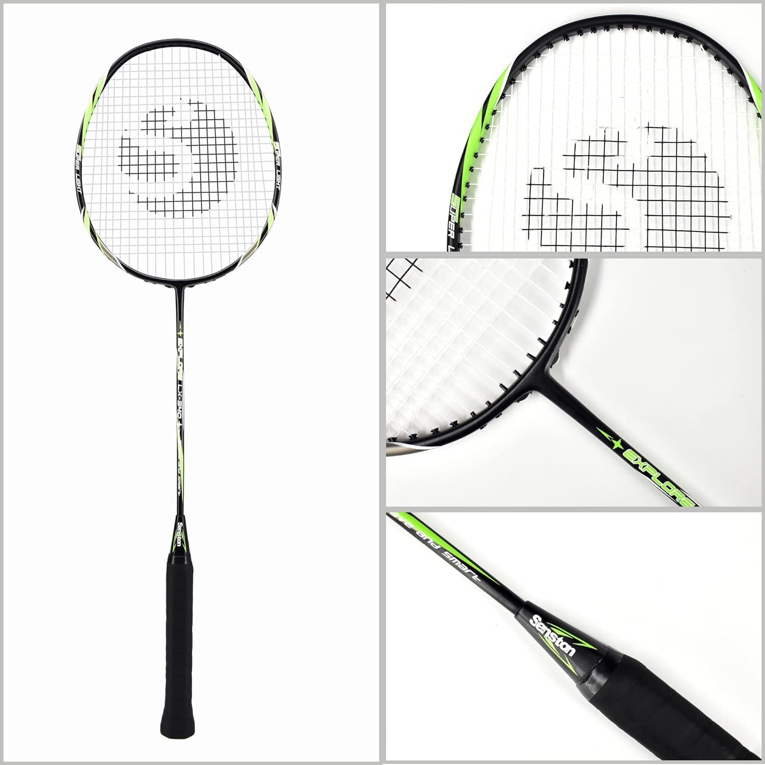 Detalle de Senston Graphit Badminton-Set Leichtgewicht – 2 Schläger, T-Joint, Isometrischer Kopf