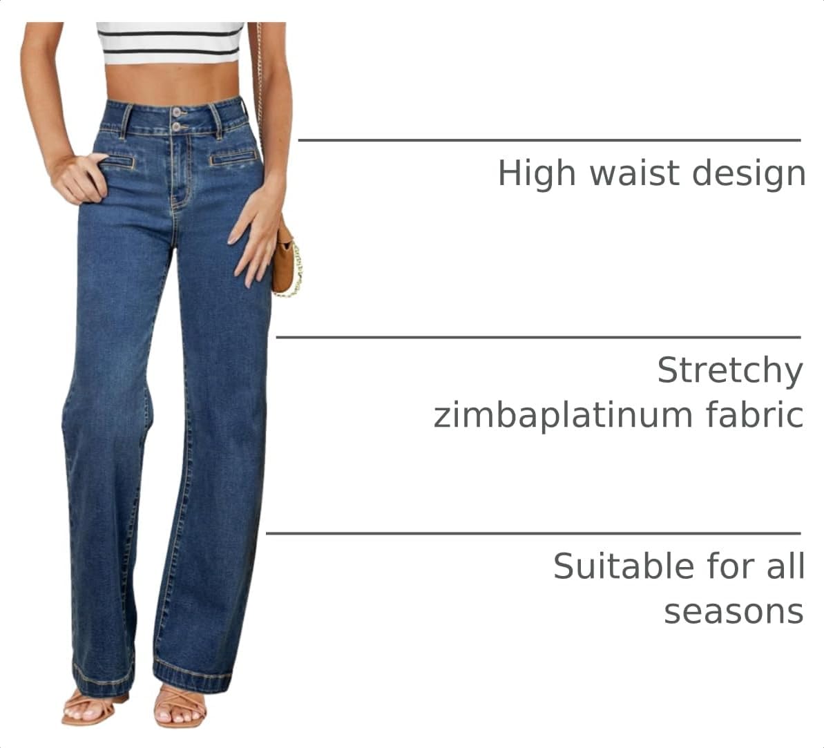 Detalle 2 de Sidefeel High-Waisted Straight-Leg Jeans for Women, Stretch Denim, Dual Buttons