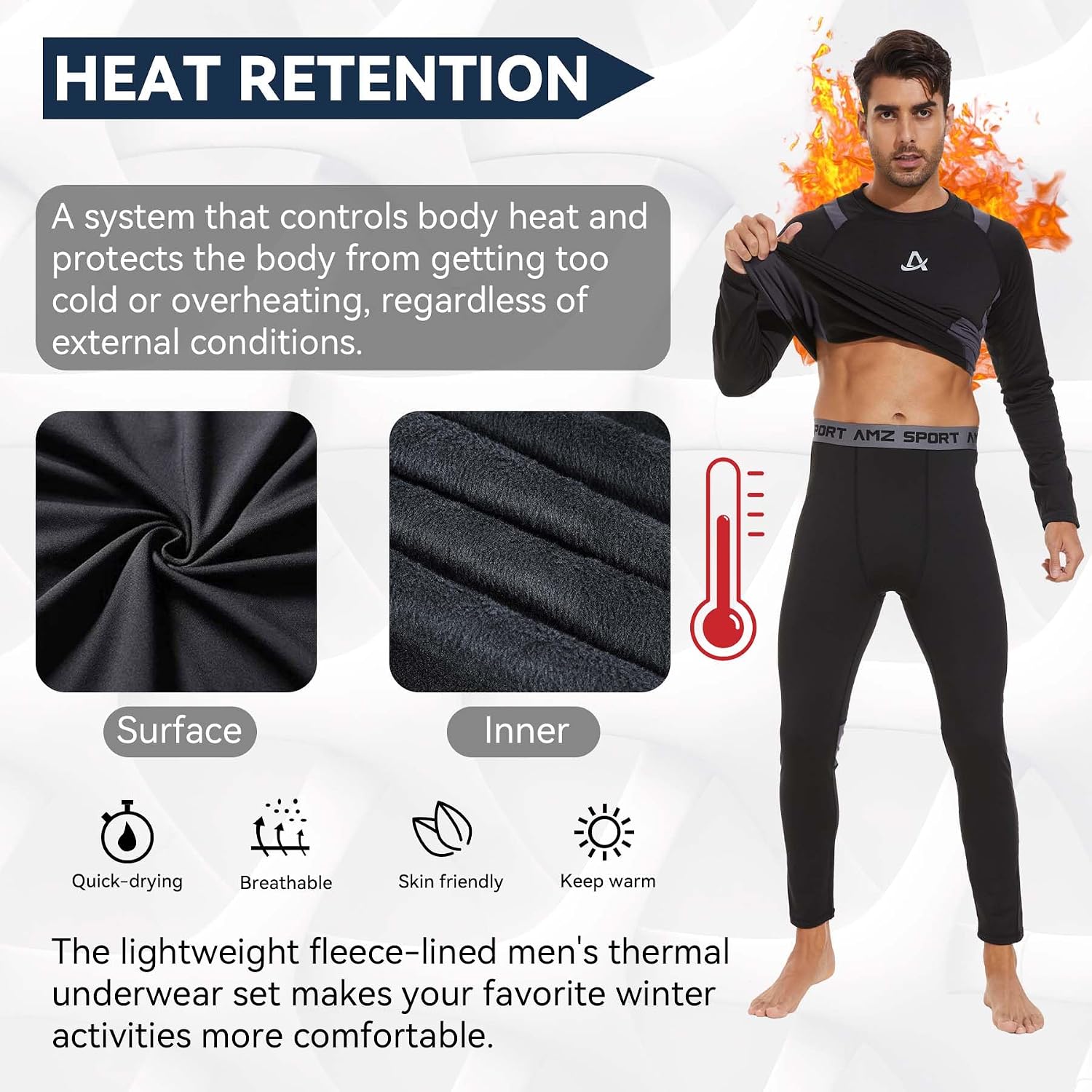 Detalle 2 de AMZSPORT Intimo Termico Uomo Set Compressione Asciugatura Rapida