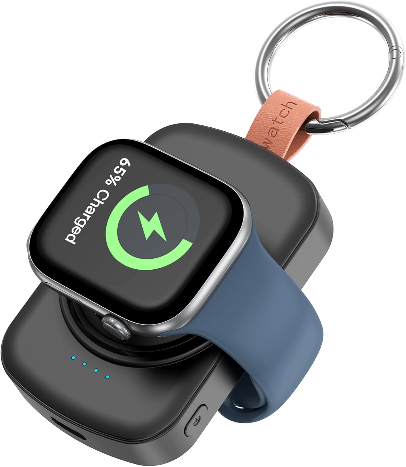 Detalle de Portable Charger for Apple Watch (1800mAh) with Keychain Travel Charger and Magnetic Fast Charging, Black
