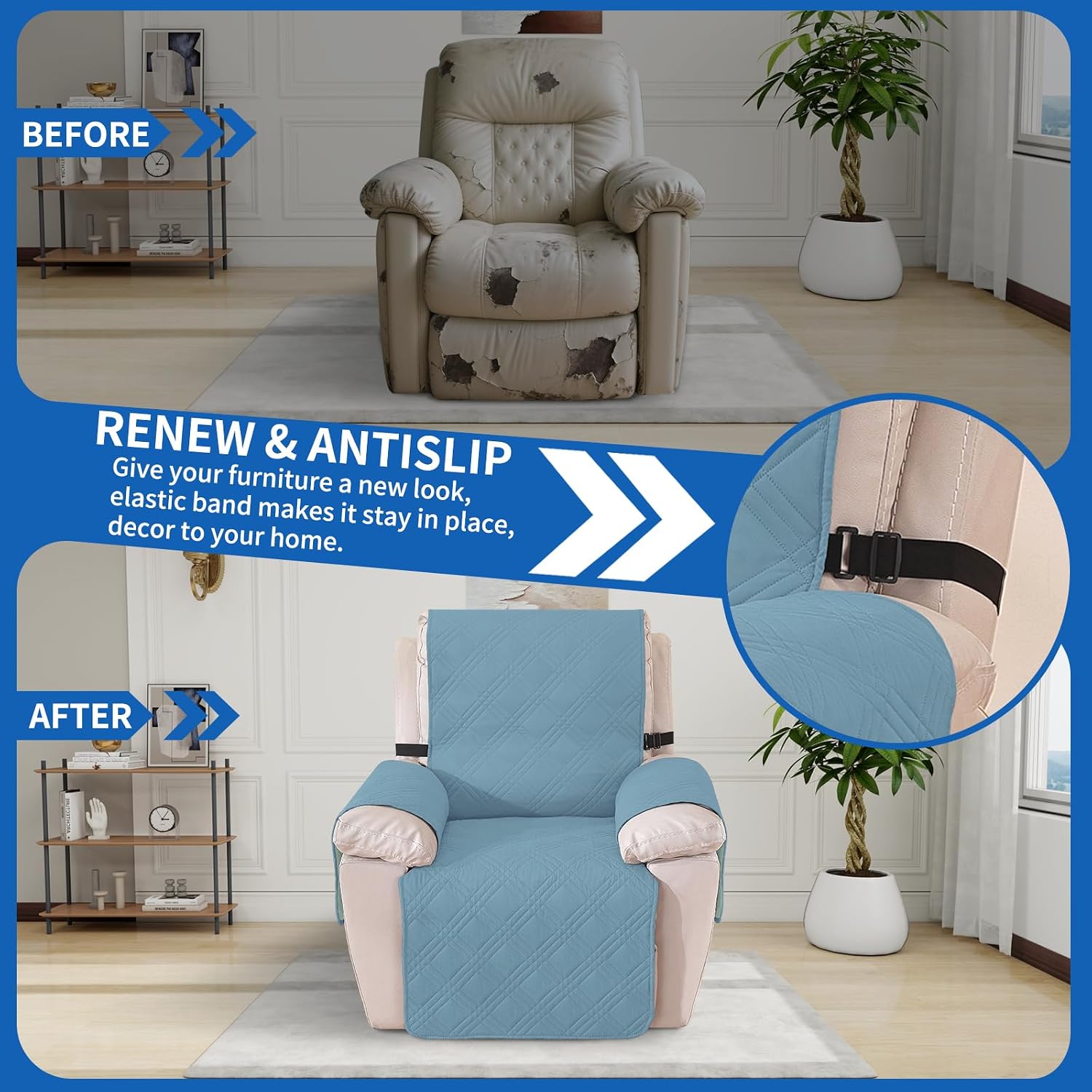 Thumbnail 6 de Ystyle copripoltrona Relax Reclinabile reversibile universale (1 posto grande) blu chiaro + verde chiaro
