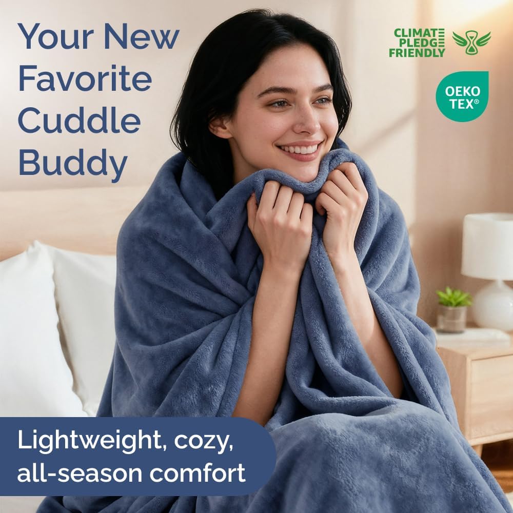 Thumbnail 1 de Ultra Soft Fleece Blanket Queen Size (Flannel Fleece Luxury) — Lightweight, Thick & Breathable in Washed Blue