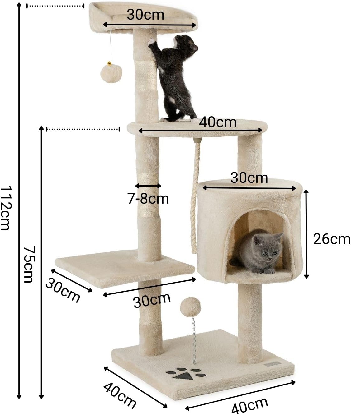 Detalle de lionto Arbre à Chat 112 cm avec 2 balles en peluche et corde de jeu – beige