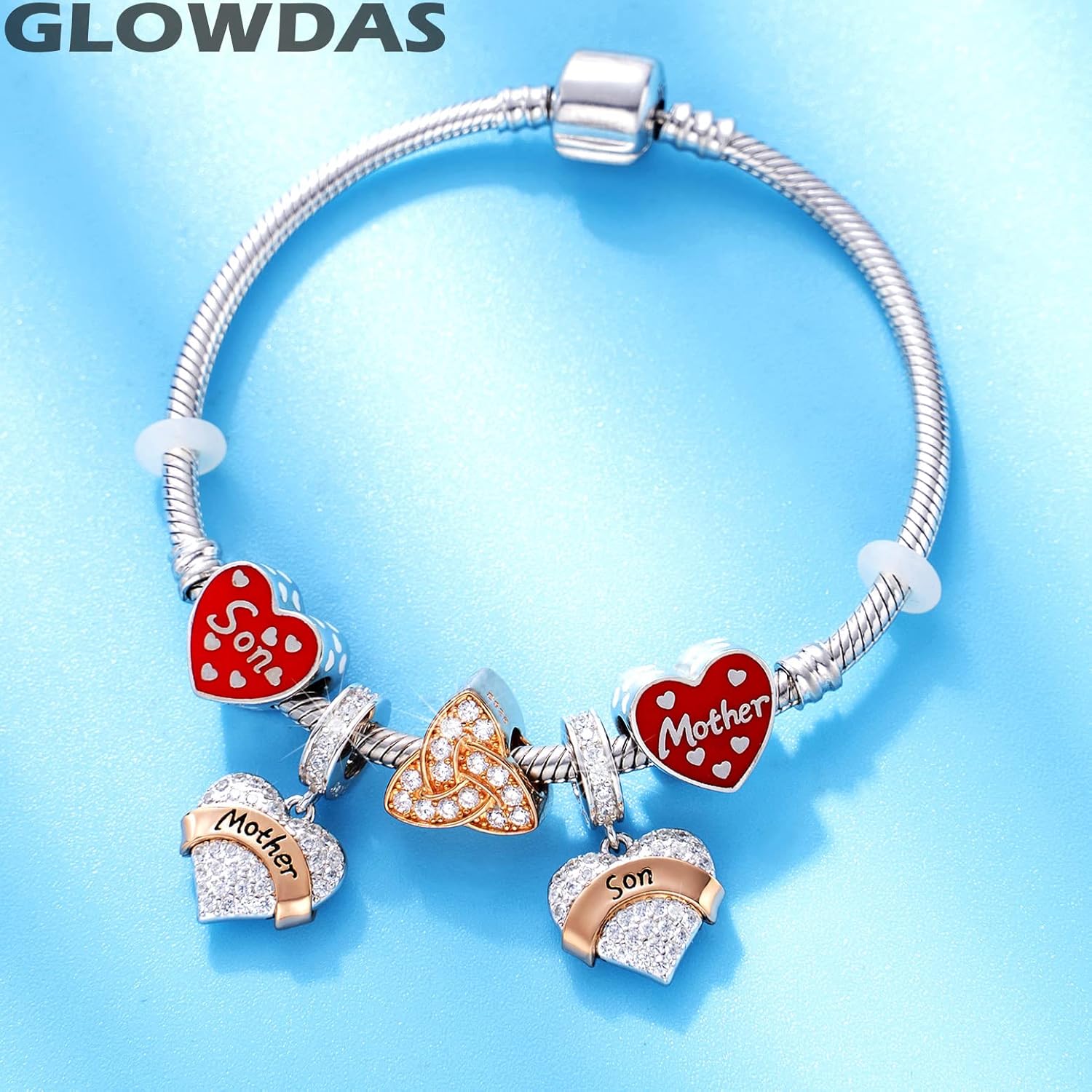 Detalle de Family Charms 925 Sterling Silver Heart Pendant for European Bracelets