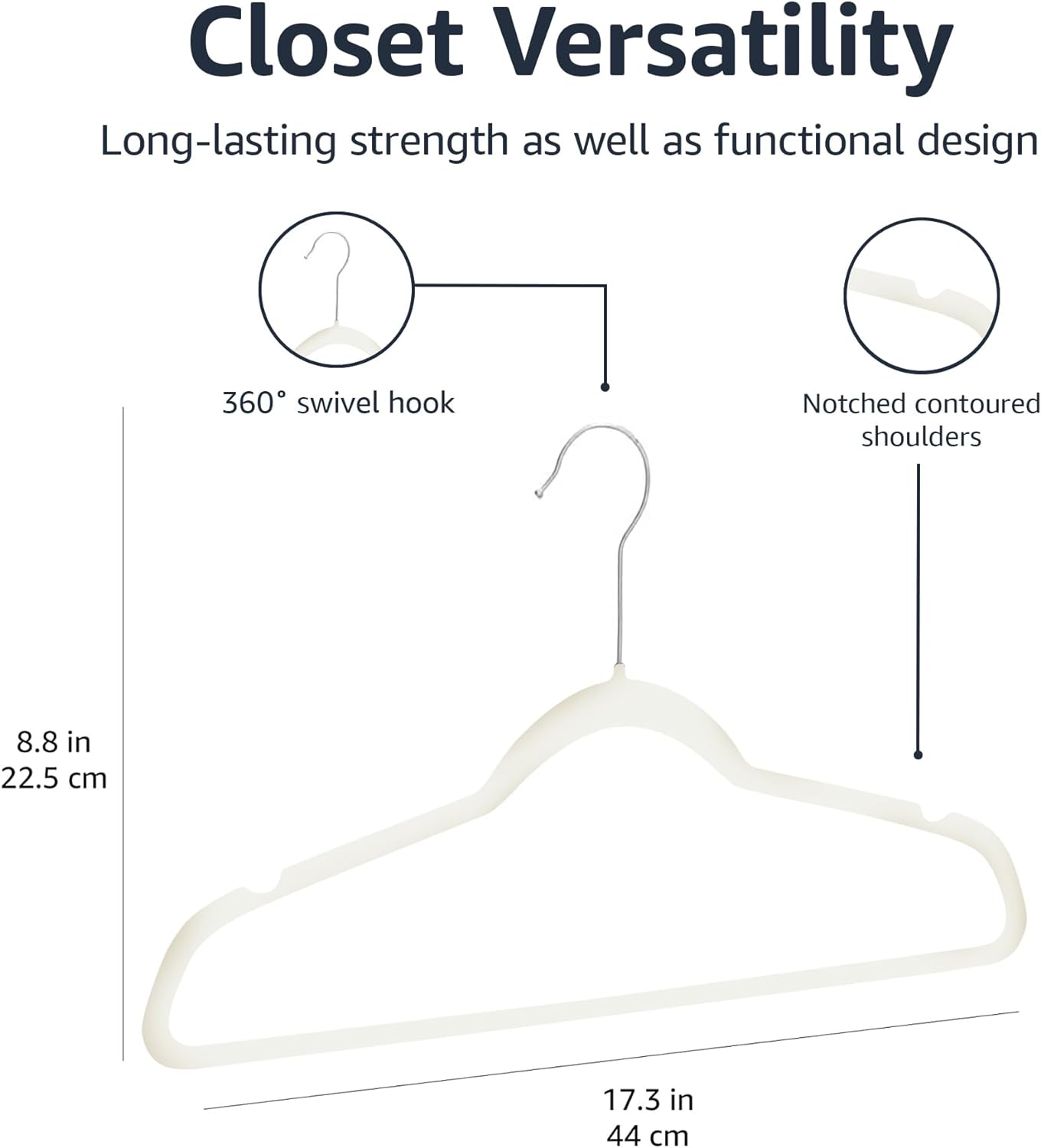 Detalle 1 de Amazon Basics wąskie wieszaki na ubrania, antypoślizgowe, 100 sztuk