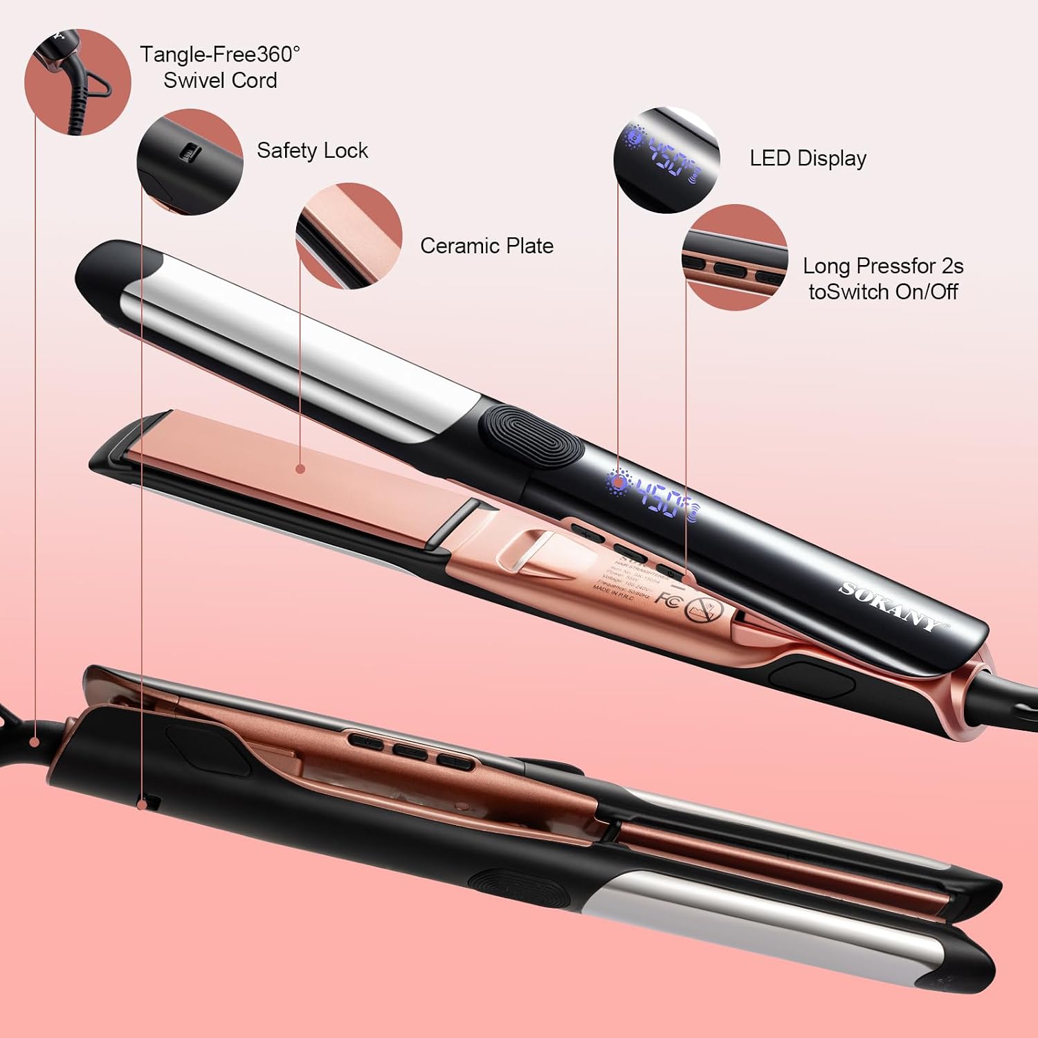 Detalle de SOKANY Hair Straightener, 1-Inch
