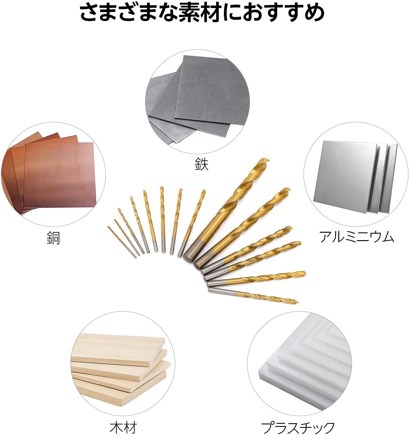 Detalle de Amazonベーシック DS-EUDB13 ドリルビットセット 丸軸・HSS・チタンコーティング 1.5~10mm 14本