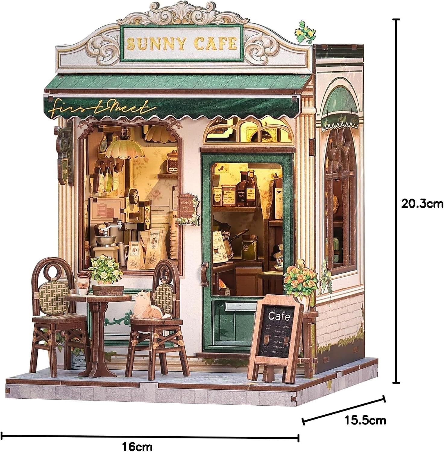 Thumbnail 6 de CUTEBEE Book Nook Kit – Casa delle Bambole Miniature con Luci LED e Fermalibri in Legno 3D (Sunny Cafe)