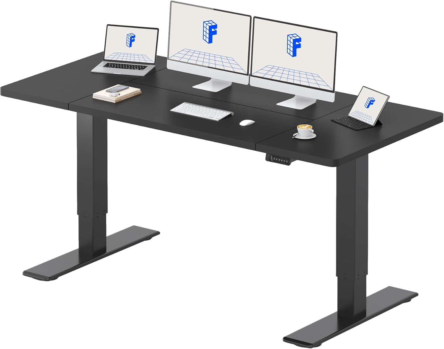 FLEXISPOT Bureau assis-debout 140 x 70 cm à 2 moteurs, 100 kg, avec fonction mémoire (noir)