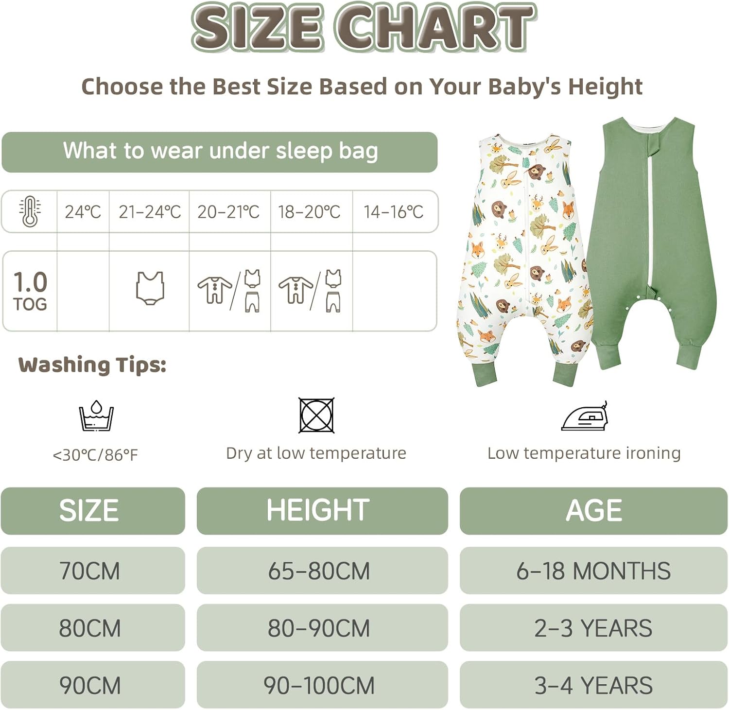 Thumbnail 6 de WYTbaby 2 Pack Sleeping Bag with Legs – 0.5–1.5 TOG Cotton Baby Sleep Sack (S/M/L)
