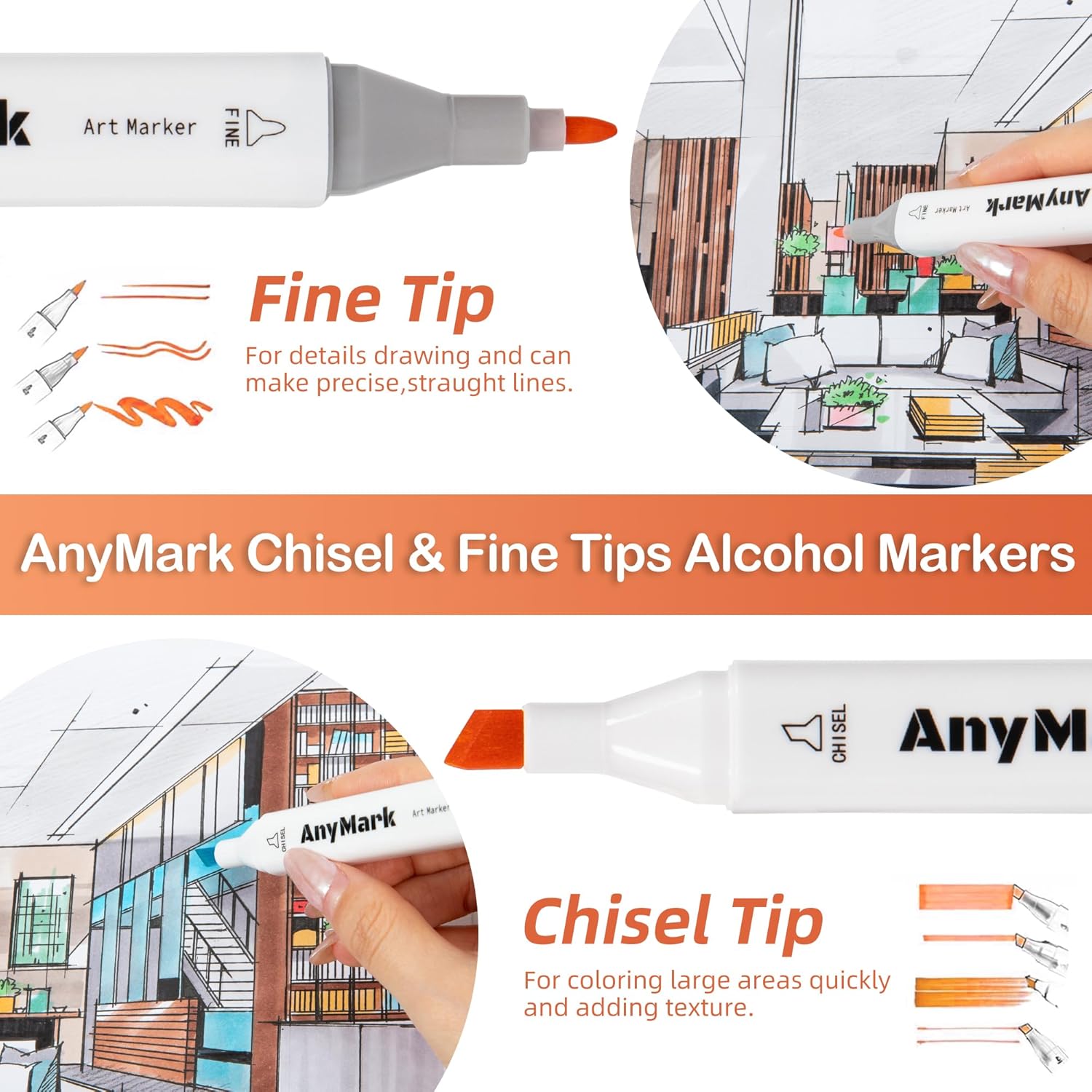 Thumbnail 2 de AnyMark Feutres alcool 60 couleurs: ensemble double pointe pour dessin et coloriage