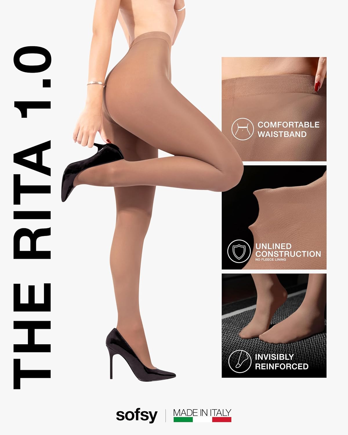 Detalle 2 de sofsy Strumpfhose Damen 40 DEN blickdicht – Weiche Microfaser, mattes Finish, Komfortbund, Made in Italy (S-XXL)