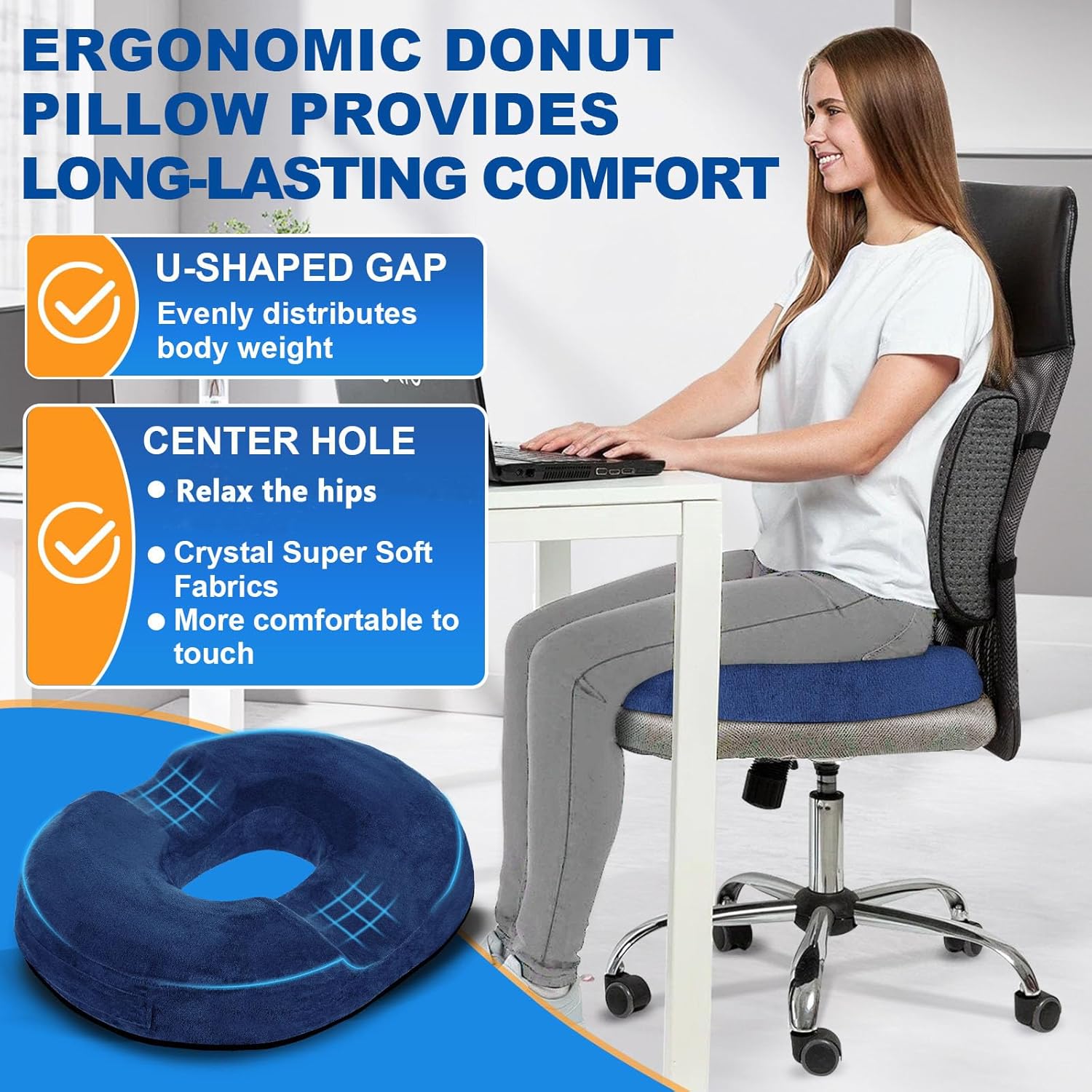 Detalle de Ecosafeter Coussin Donut Ergonomique en Mousse à Mémoire de Forme – Soutien Coccyx et Confort Durable
