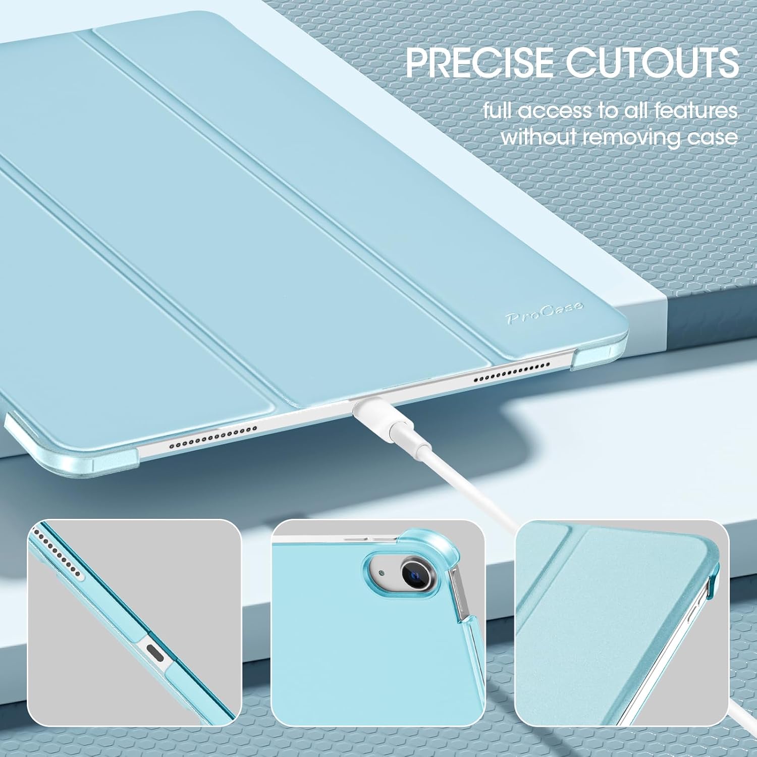 Detalle de ProCase for iPad Air 13 Inch Case M4/M3/M2 (2026/2025/2024) – Slim Smart Cover with Translucent Back (Aqua)