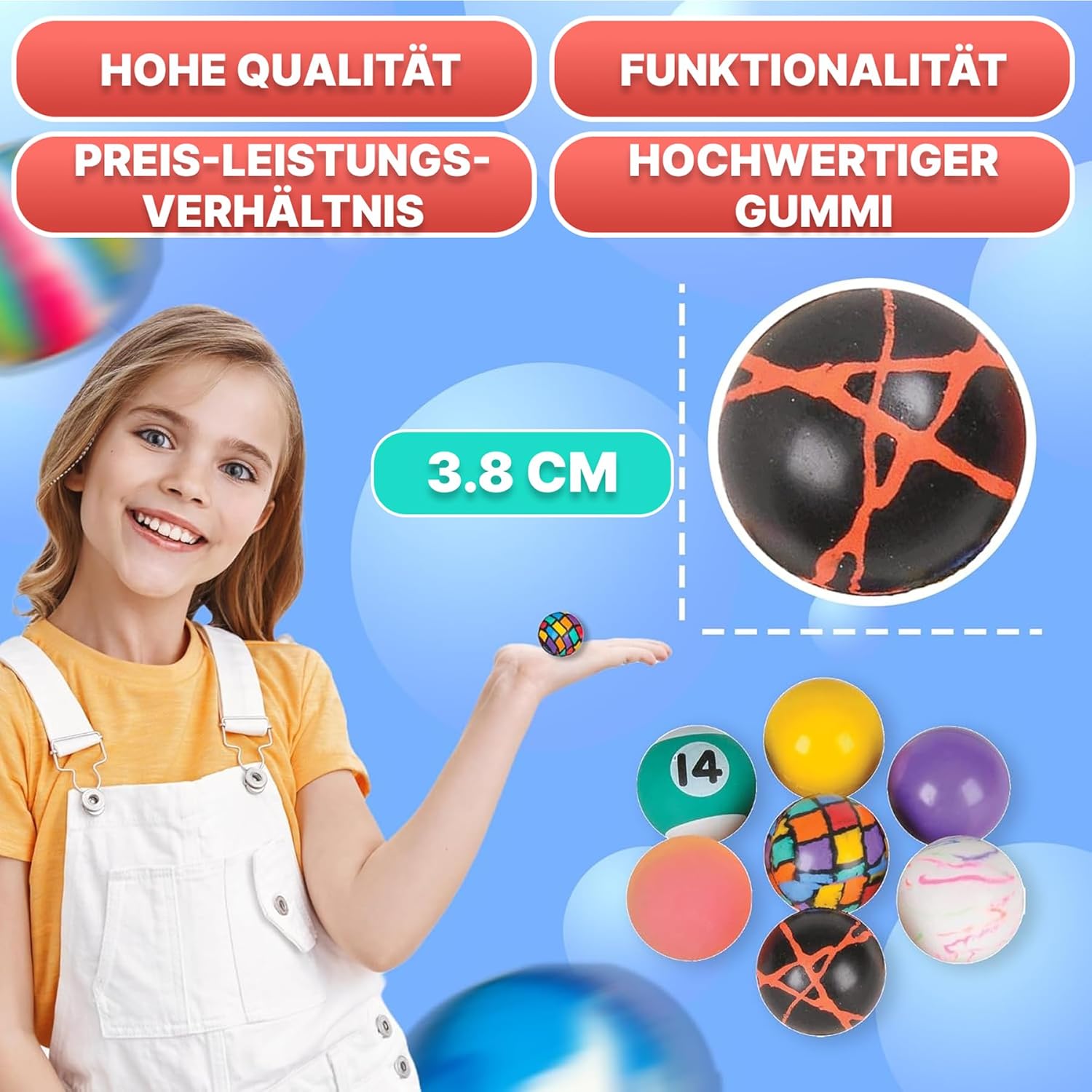 Detalle de Bedwina Springbälle im Großpack – 250er-Pack (27 mm) Hi Bounce Sortiment