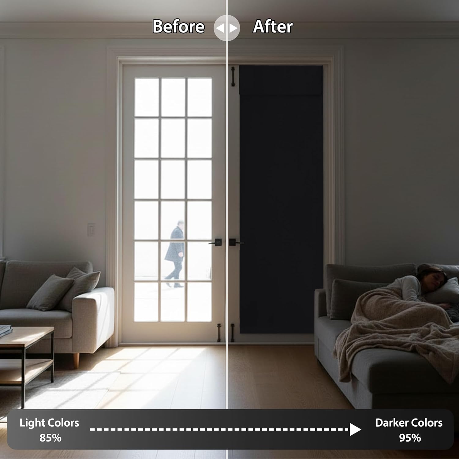 Detalle de RYB HOME Blackout French Door Curtain (Thermal Insulated Privacy Shade) with Self-Adhesive No-Drill Mounting