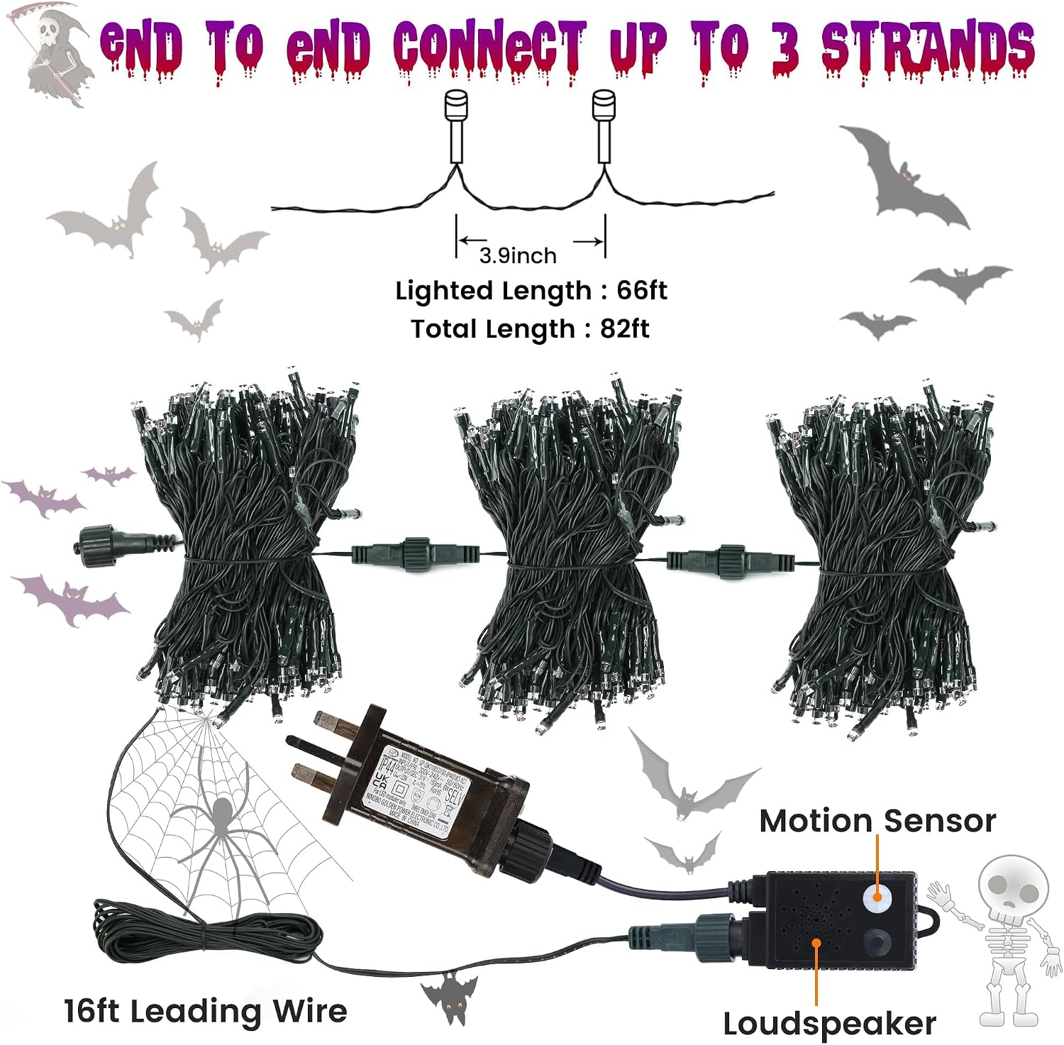 Thumbnail 6 de NEXVIN Halloween Decorations Lights Outdoor – 20M 200 LED with Spooky Music and Motion Sensor