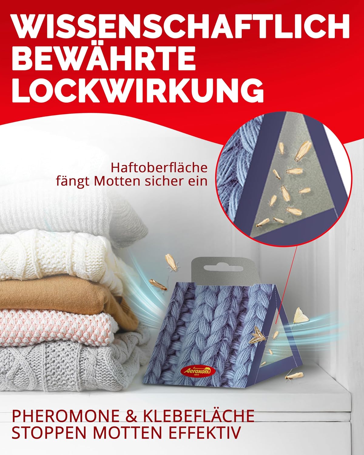 Detalle de Aeroxon Mottenfalle Kleidermotten – 6er Set Pheromonfallen für Kleiderschrank