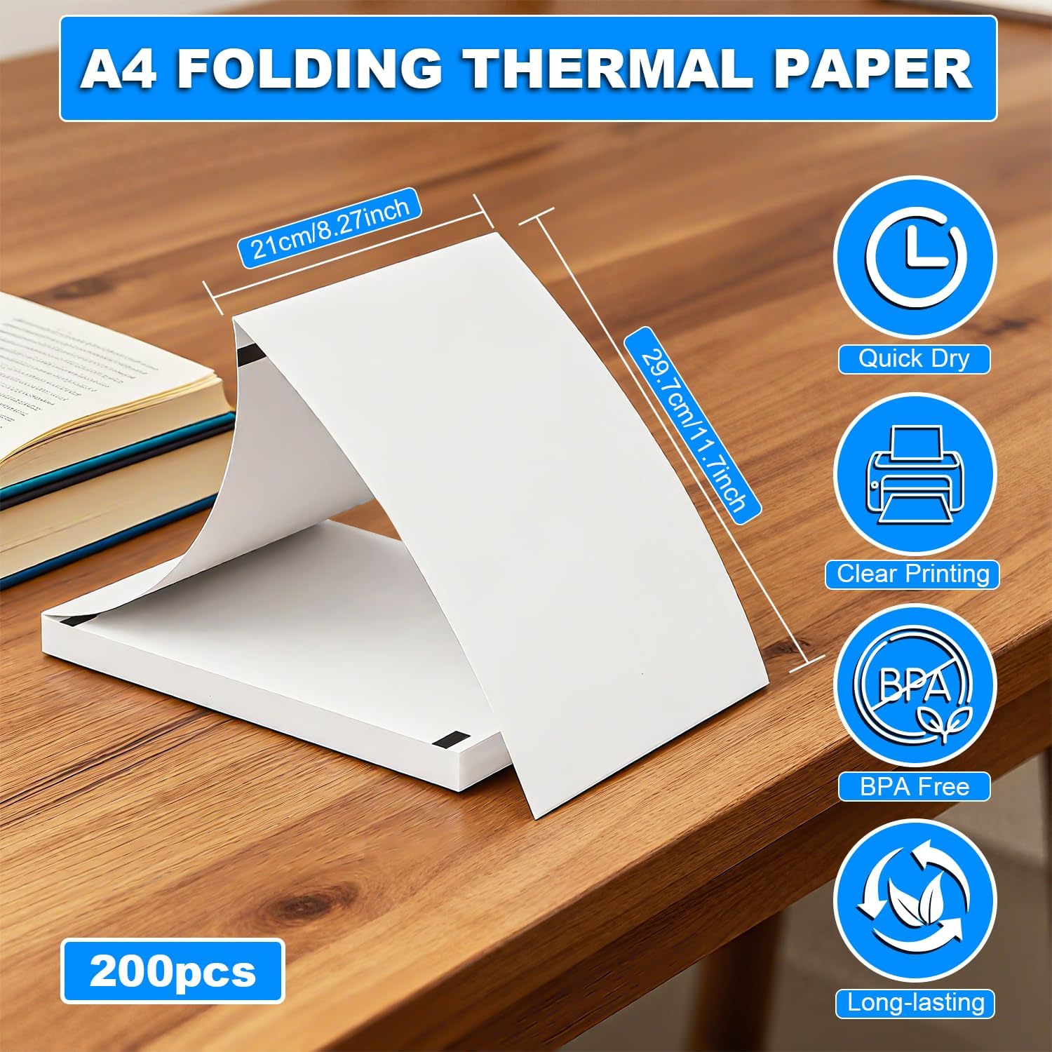 Thumbnail 1 de (200 Feuilles) Papier Thermique A4 Pliable 210x297 mm