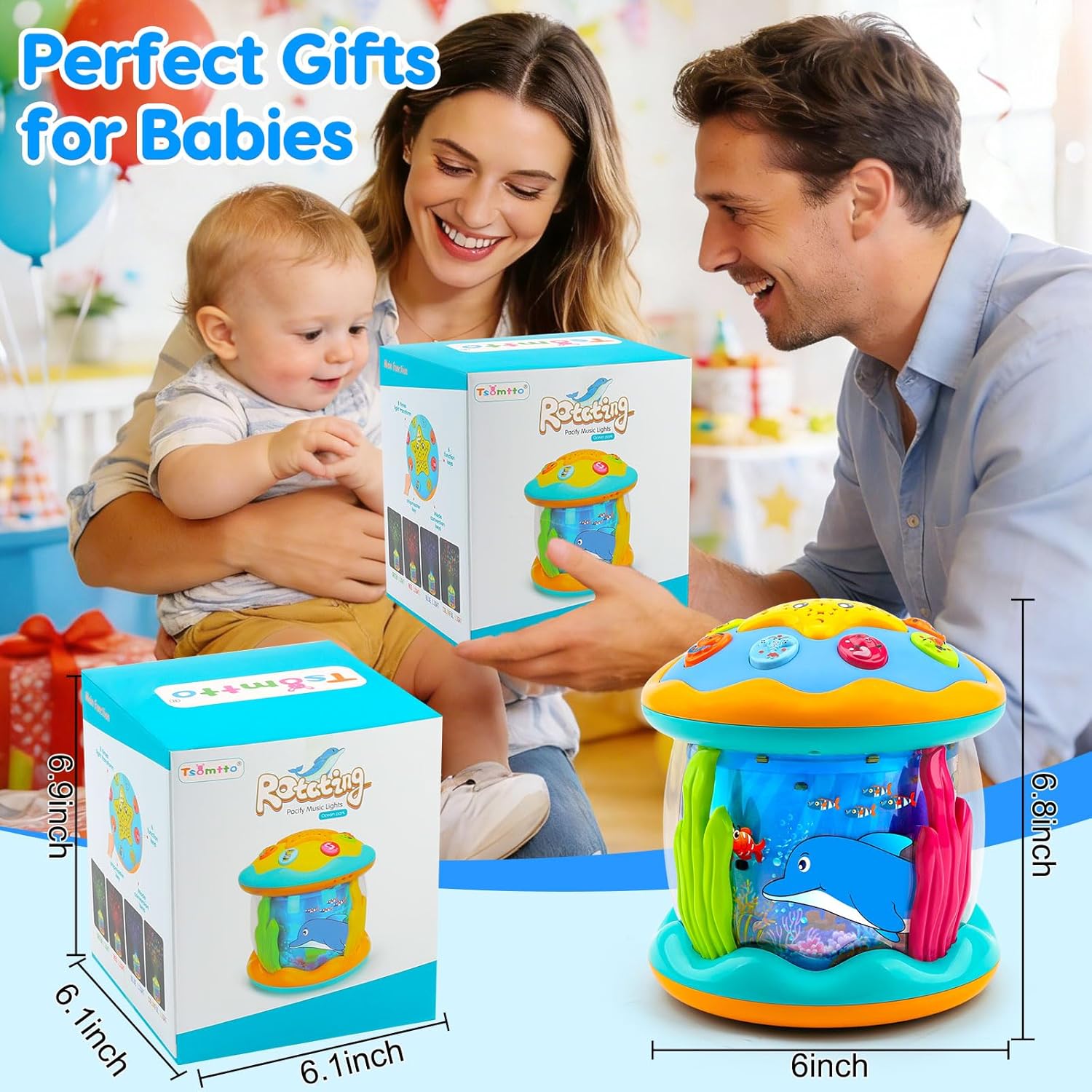 Thumbnail 6 de Baby Toys 6-12 Months Ocean Projector: Rotating Lights, Music & Crawling Fun