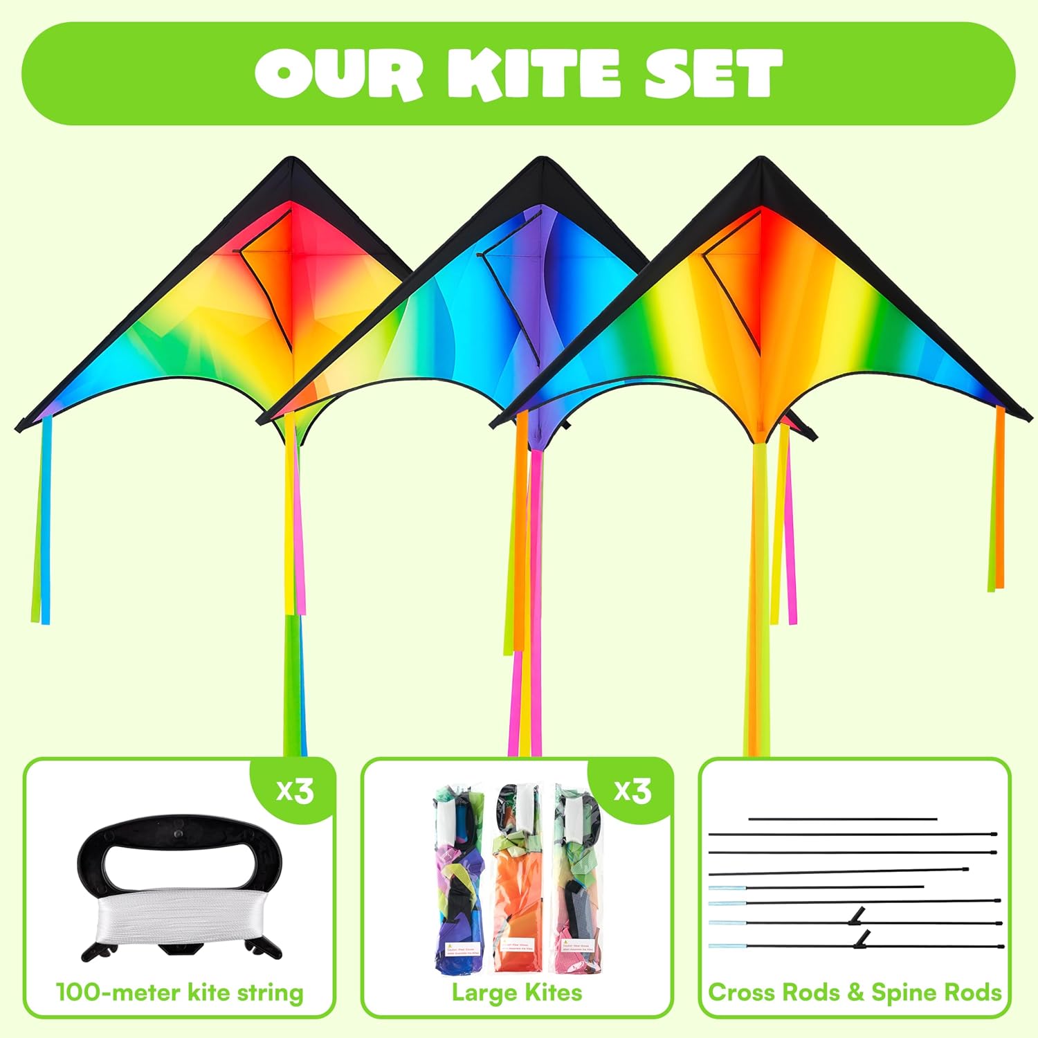 Thumbnail 3 de JOYIN 3-Pack Large Delta Kite Gradient Rainbow (Easy Flyer) for Kids & Adults