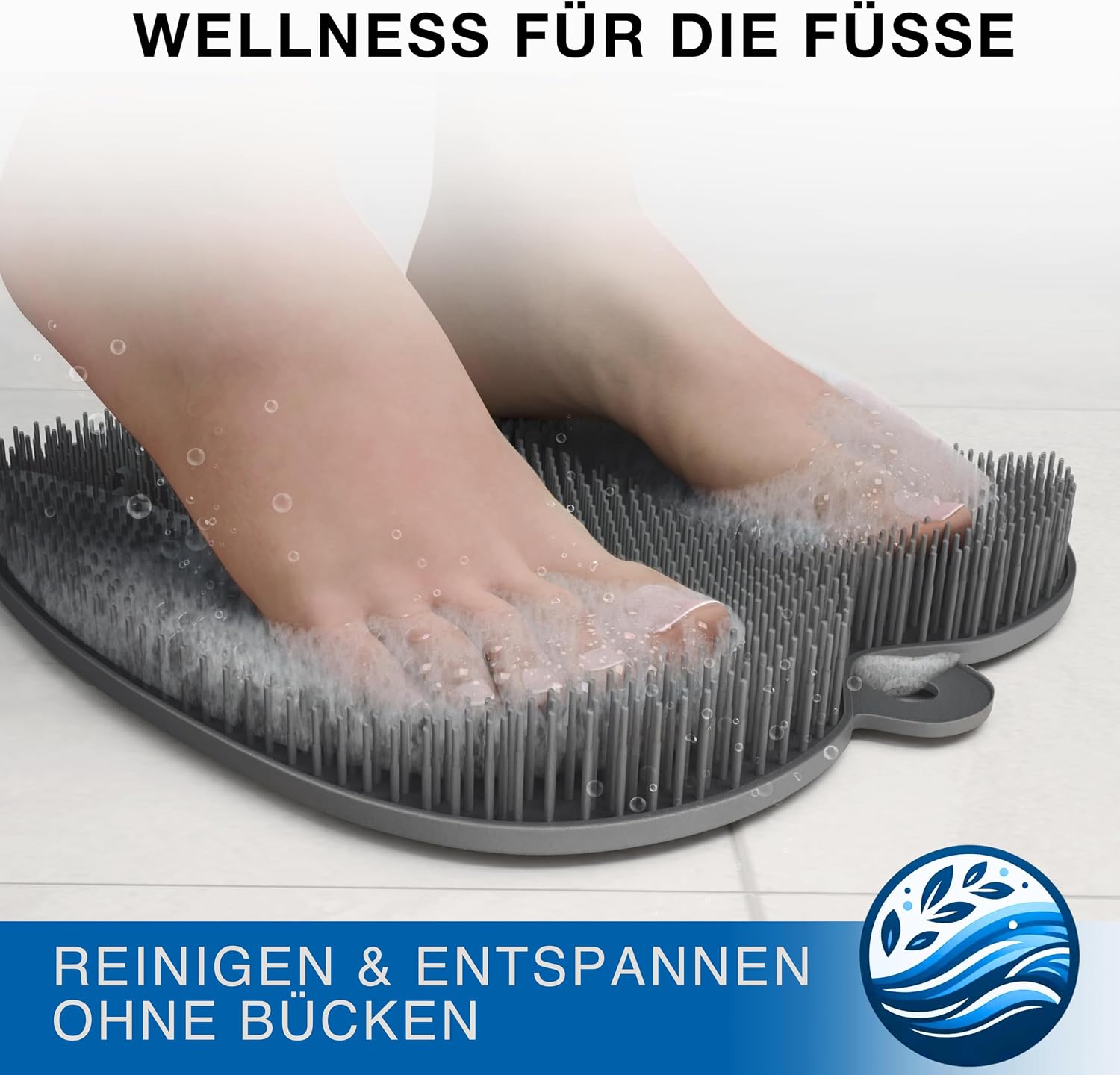 Detalle de VMbathrooms Fußzauber Das Original – rutschfeste Silikon-Fußwaschmatte mit Massagefunktion