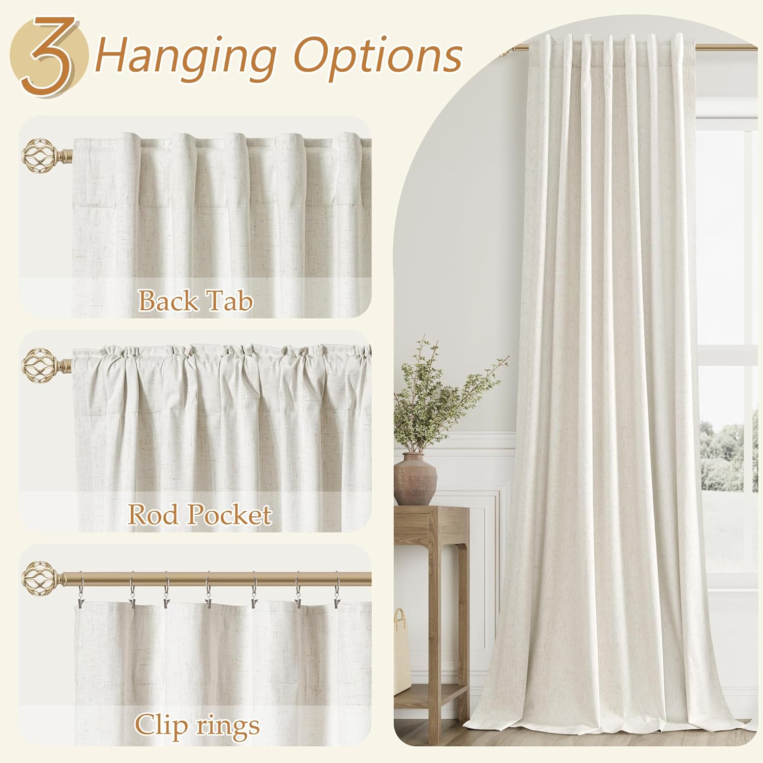 Thumbnail 5 de Guken Cream Linen Blackout Curtains 84 in 🪟