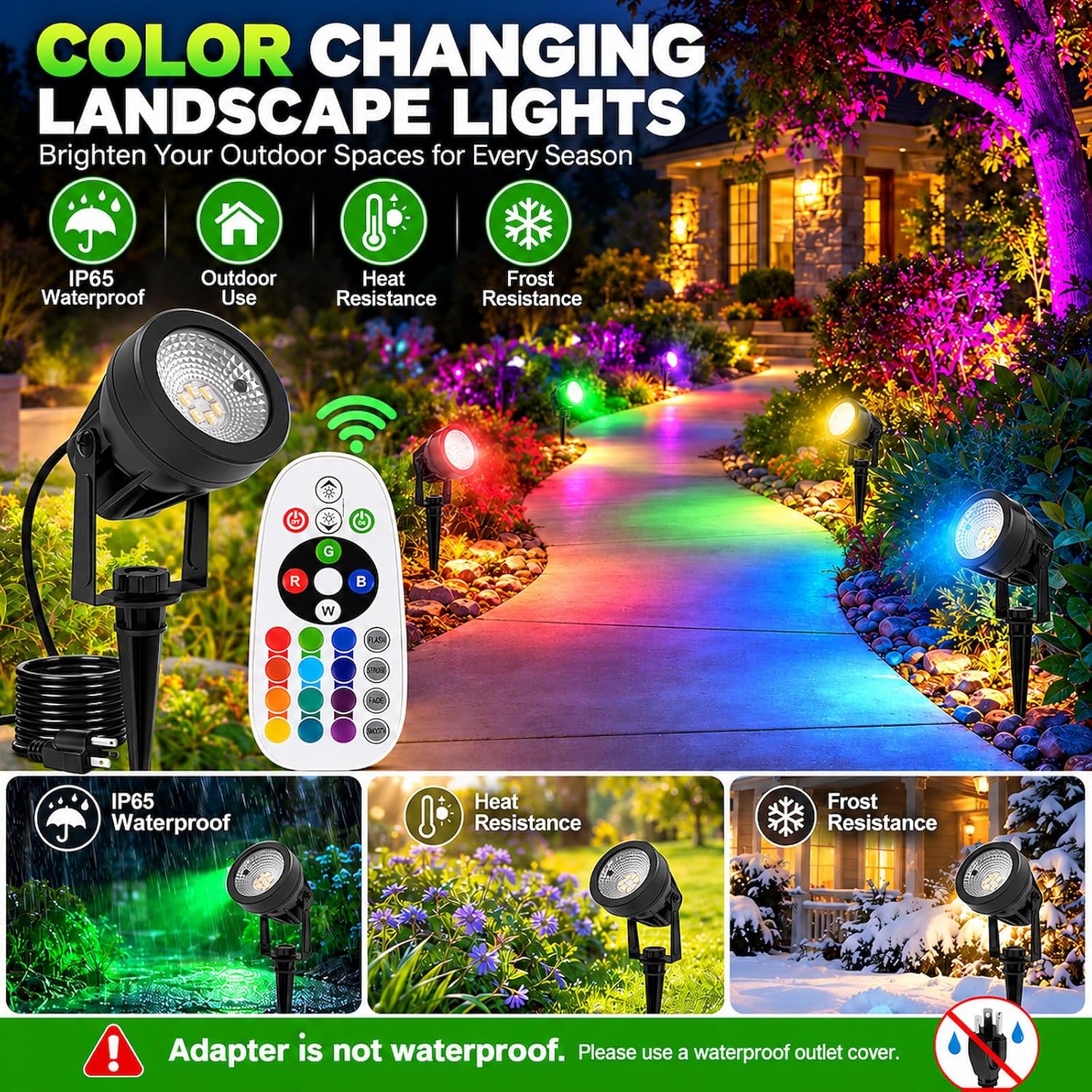 Detalle de T-SUNUS TS-F2020-1H-(RGB|30)-US-2P RGB Landscape Spotlights, 2-Pack