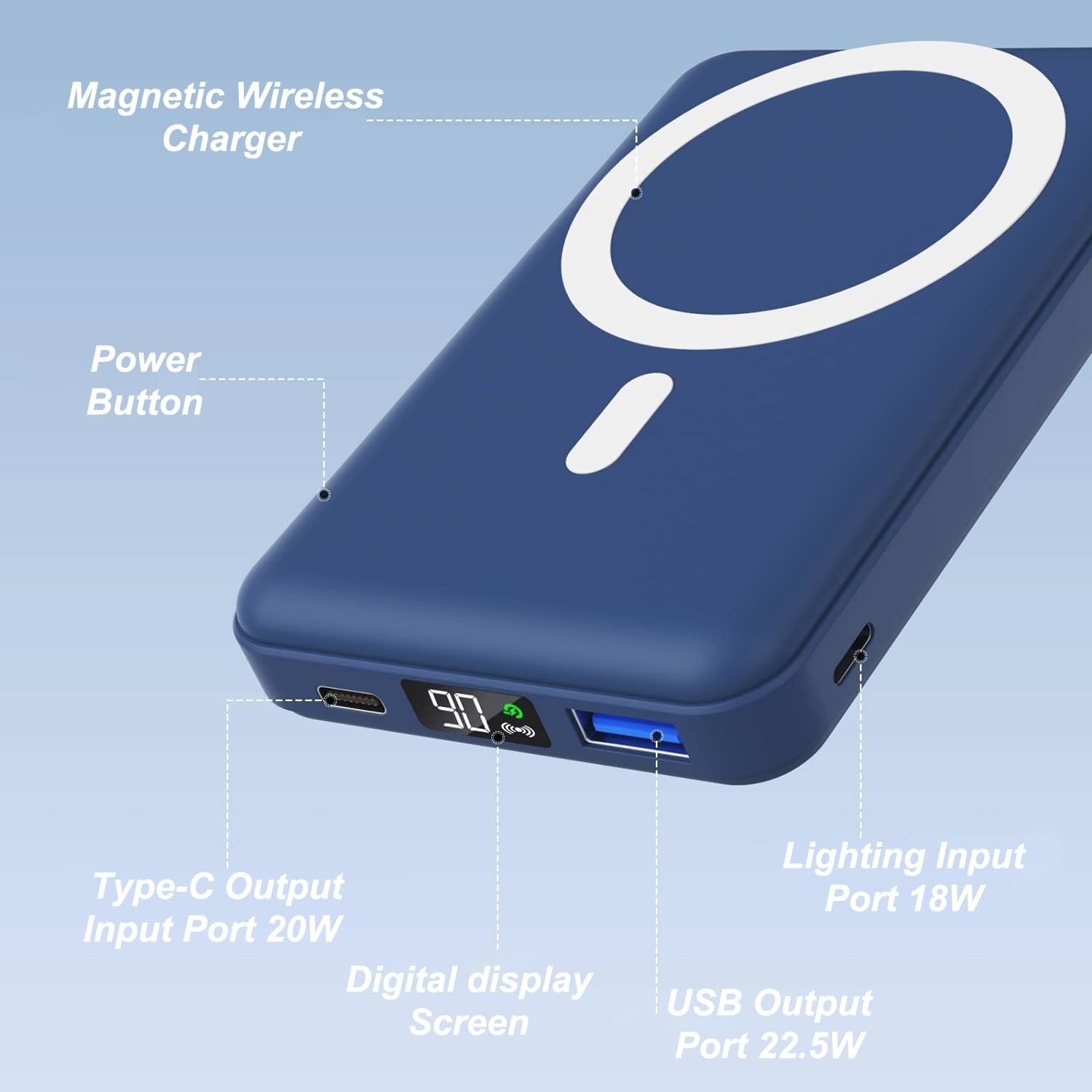 Thumbnail 1 de AOGUERBE Magnetic MagSafe Power Bank 10,000mAh with LED Display (22.5W)