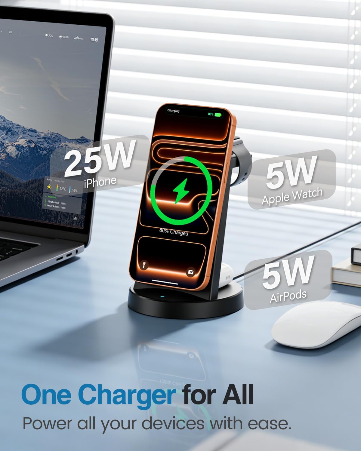 Detalle de MagSafe Charger 25W Magnetic 3-in-1 Wireless Charging Station for Apple (Phone, Watch, AirPods)